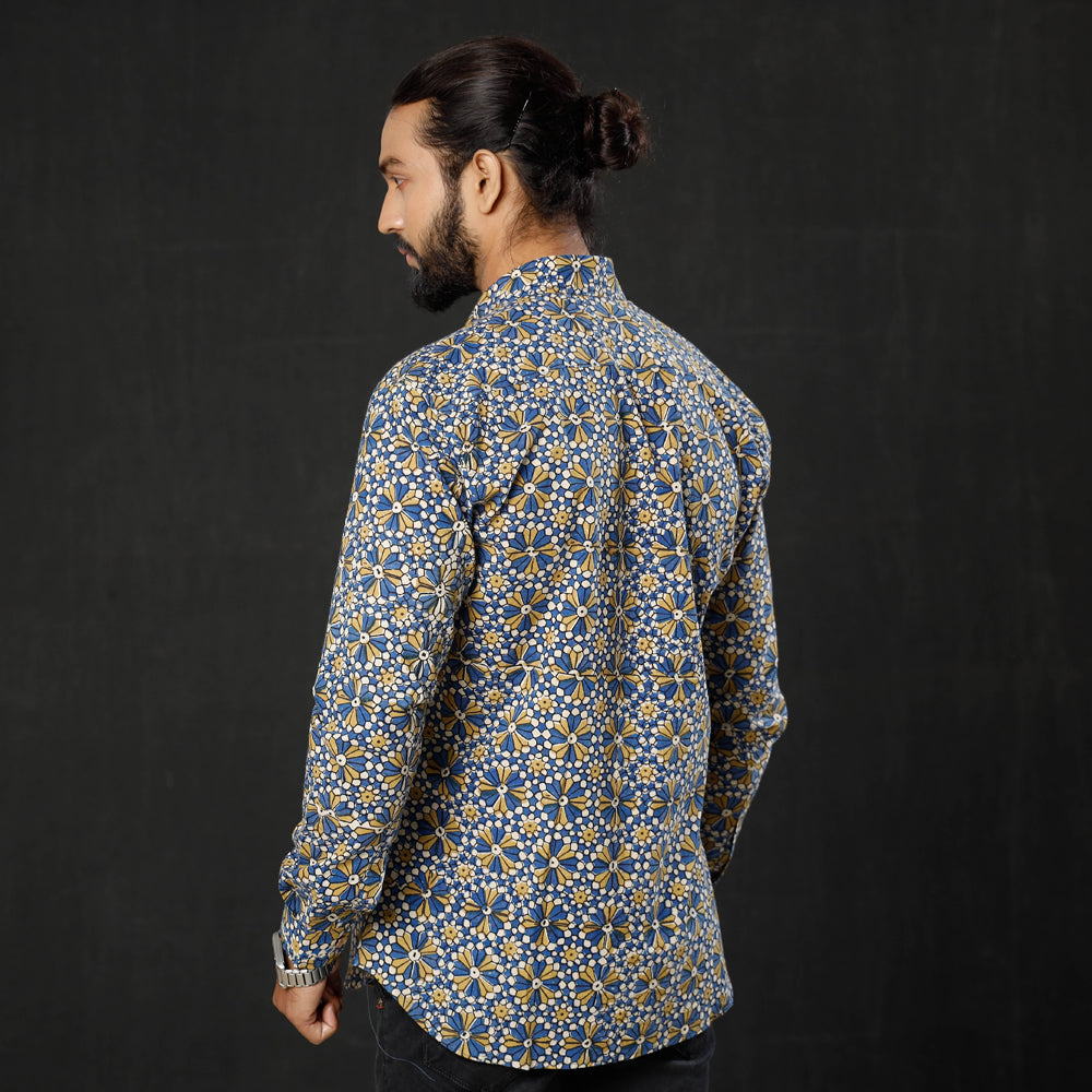 ITOKRI CASUALS Blue - Geometric Flowers Ajrakh Block Printed Cotton Men Full Sleeve Shirt - view 5