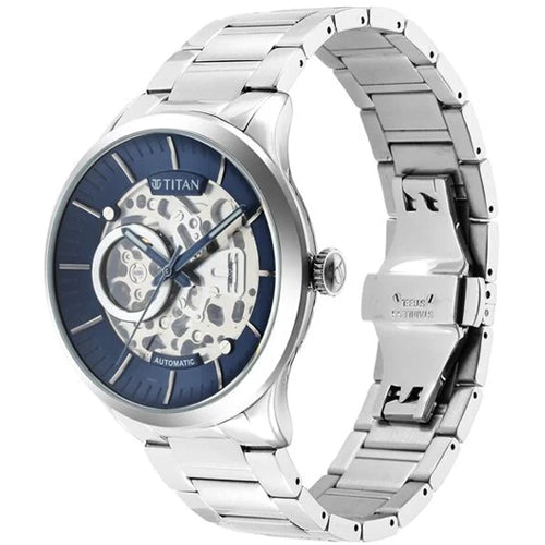 Titan Metal Mechanicals Blue Dial Silver Stainless Steel Strap Watch for Men 43mm NS90140SM01 - view 2