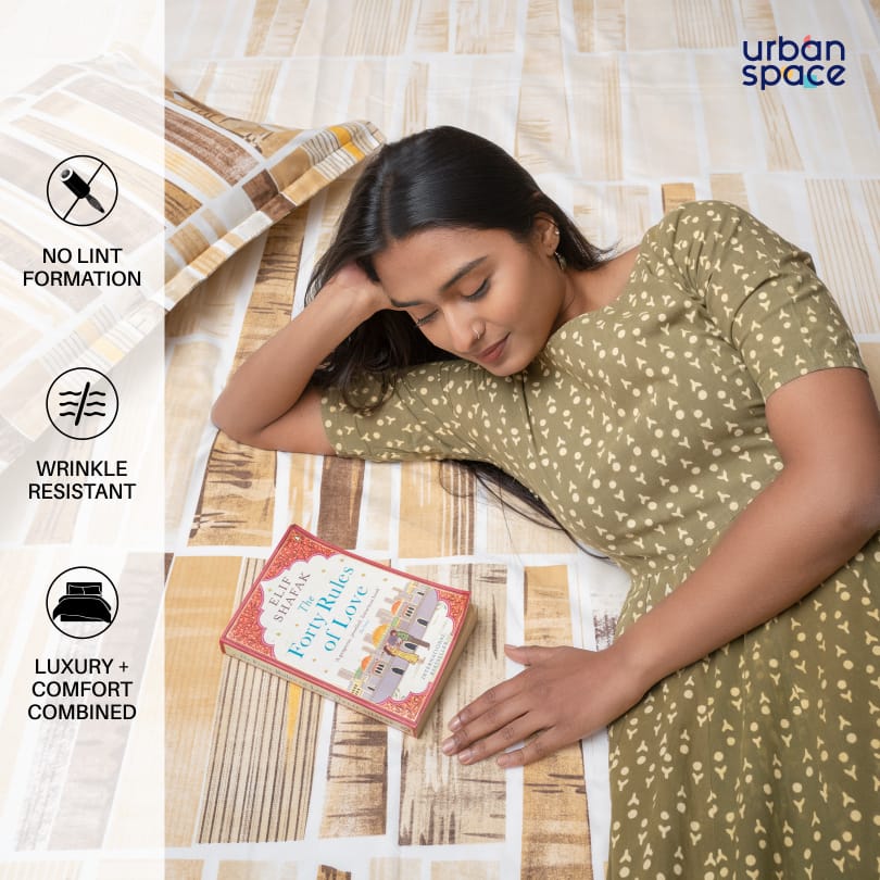Urban Space -Home Furnishing Store Fitted King Size Cotton Bedsheet - Skyscrapper Mustard - view 3