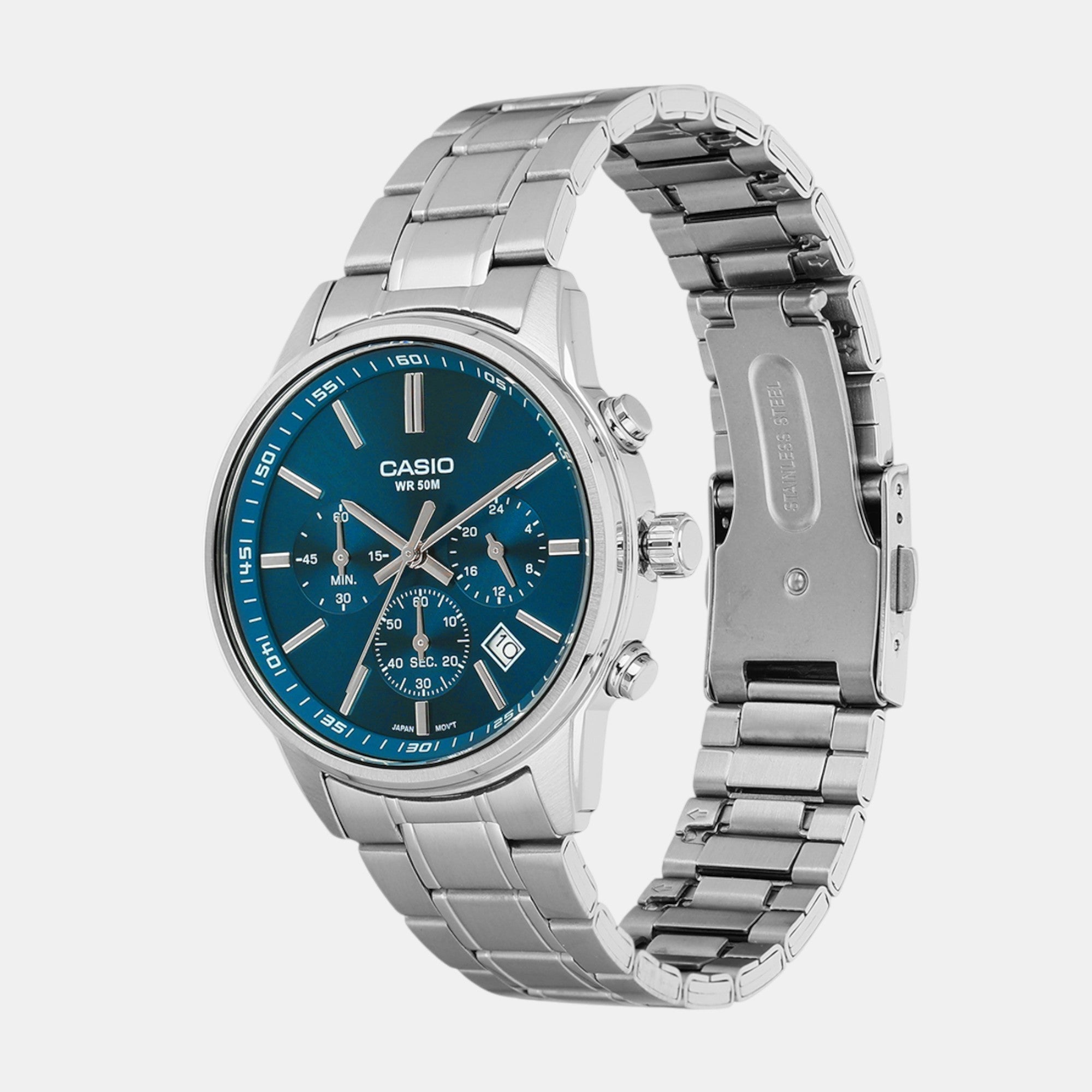 Casio Enticer Men Quartz Blue Dial Chronograph Stainless Steel Watch A2308 - view 2
