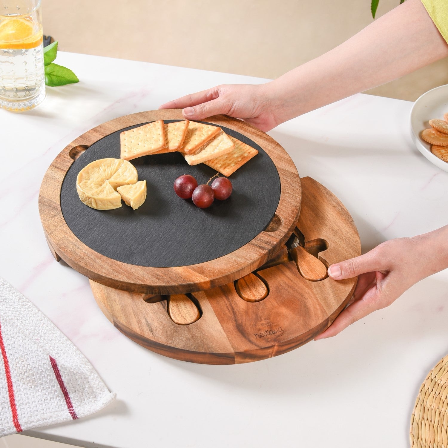 Nestasia Round Wooden Charcuterie Board With Cheese Knives - view 2