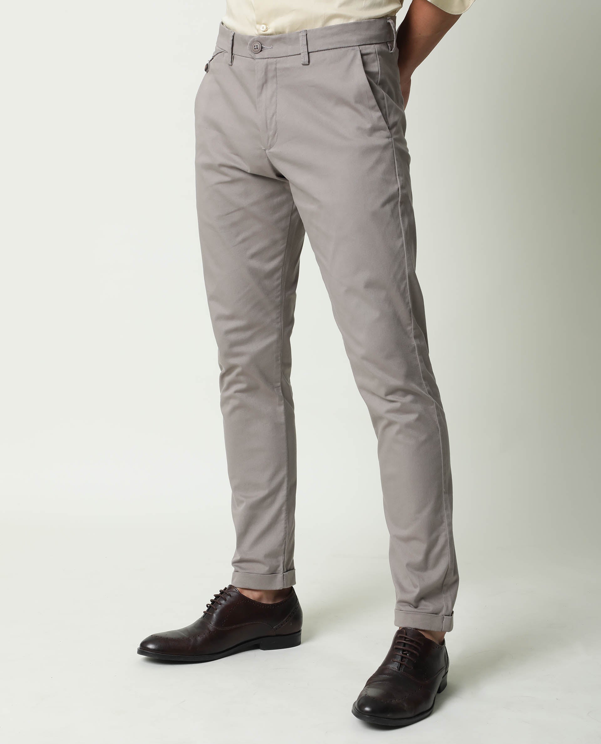 Rare Rabbit Aps Primary Grey Trouser Cotton Elastane Fabric Slim Fit Button & Zip Closure - view 5
