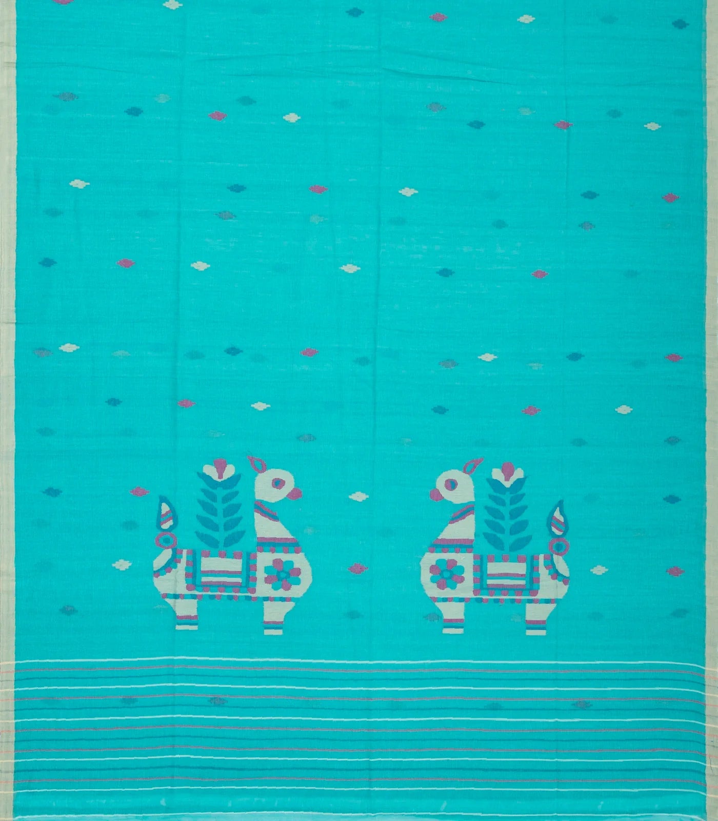 RmKV Turquoise Handloom Bengal Cotton Saree And Buttas - view 2