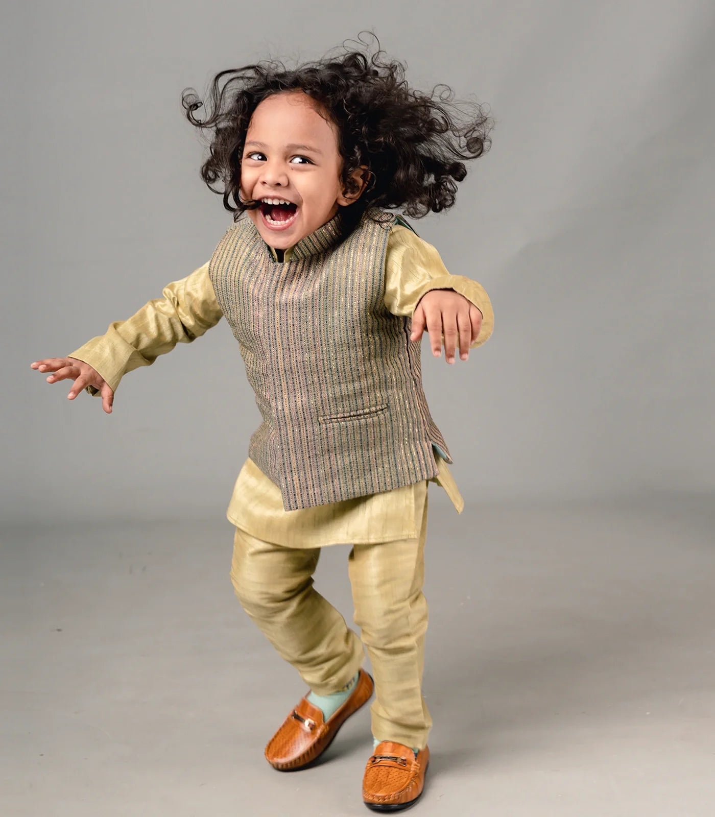 RmKV Gold – Beige Sherwani set with Nehru Jacket -Gold-1 - view 4