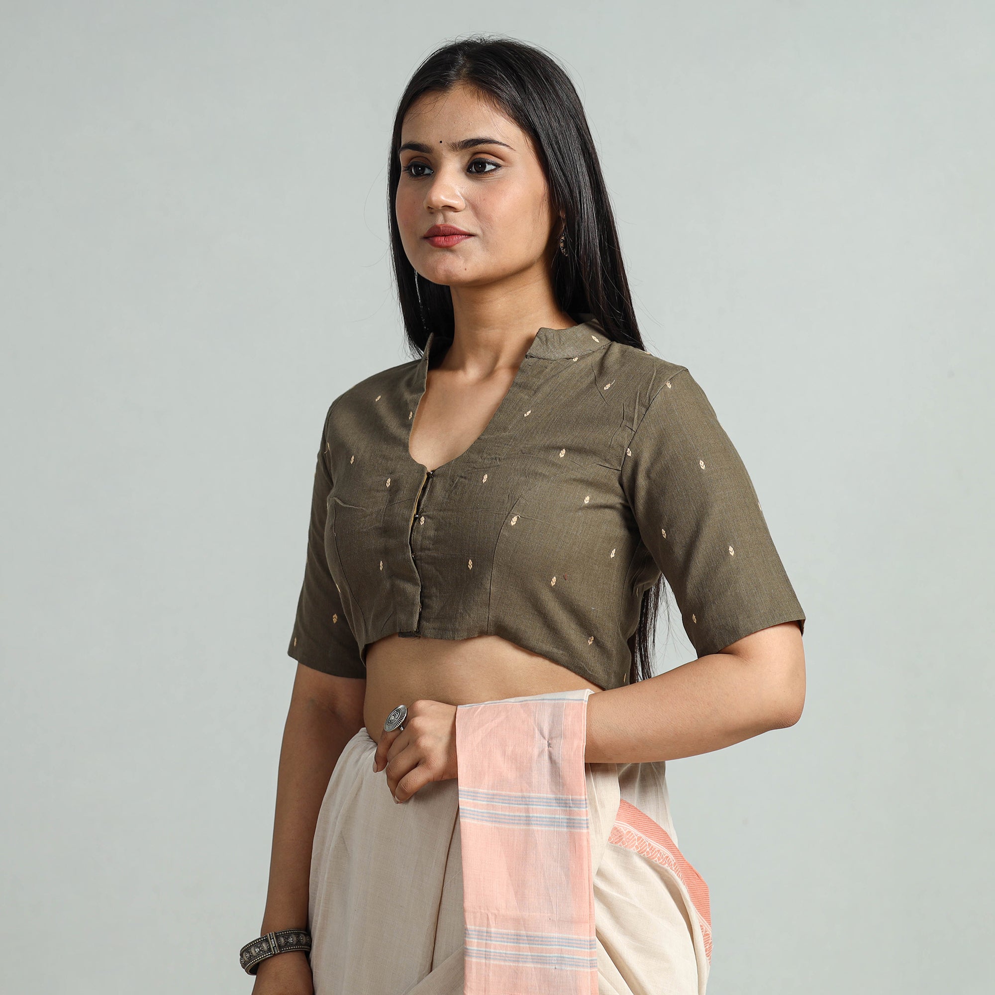 ITOKRI CASUALS Brown - Jacquard Weave Cotton Stitched Blouse 05 - view 3