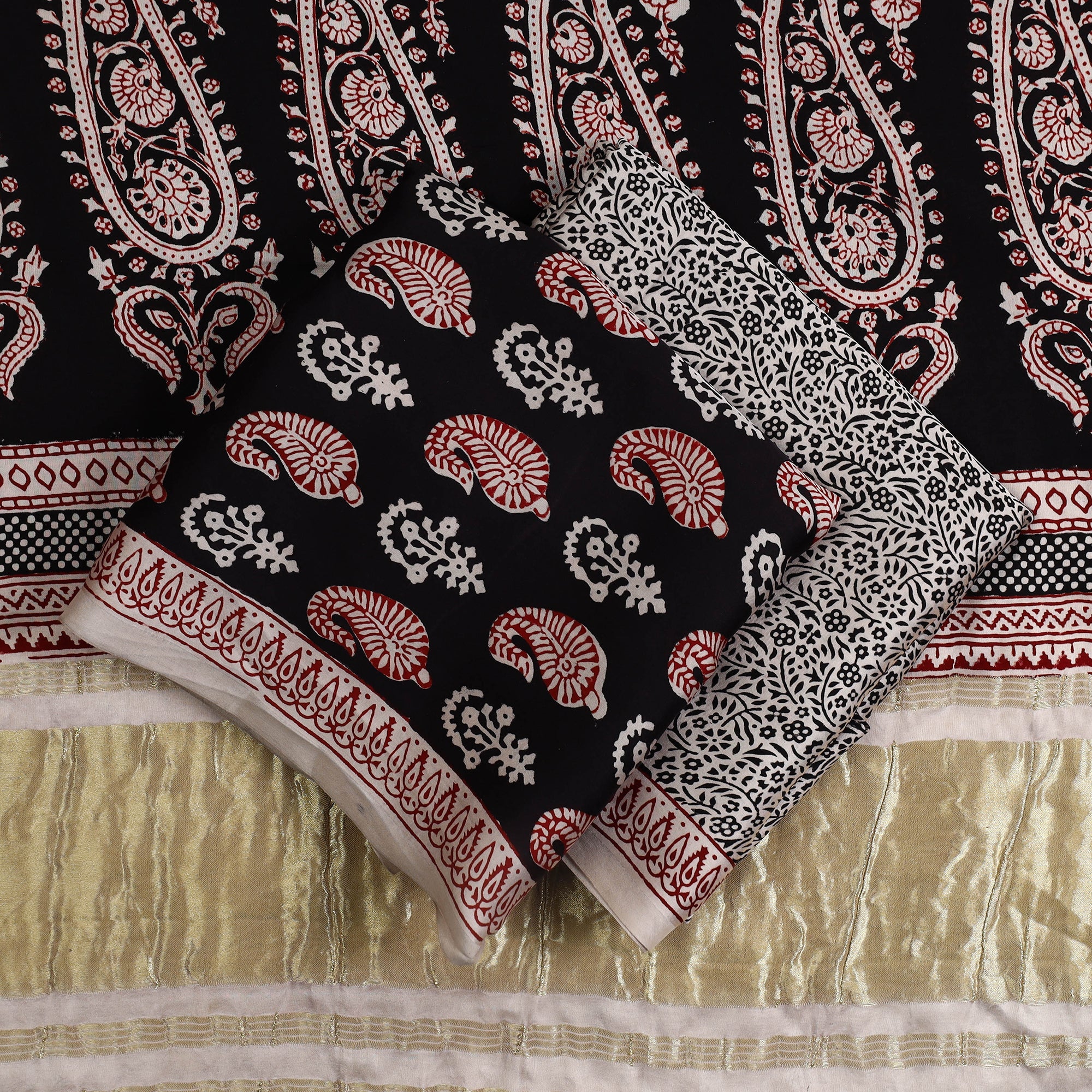 BAGH PRINTS BY ABDUL KADAR KHATRI Black - 3pc Modal Silk Bagh Print Suit Material 03 - view 2