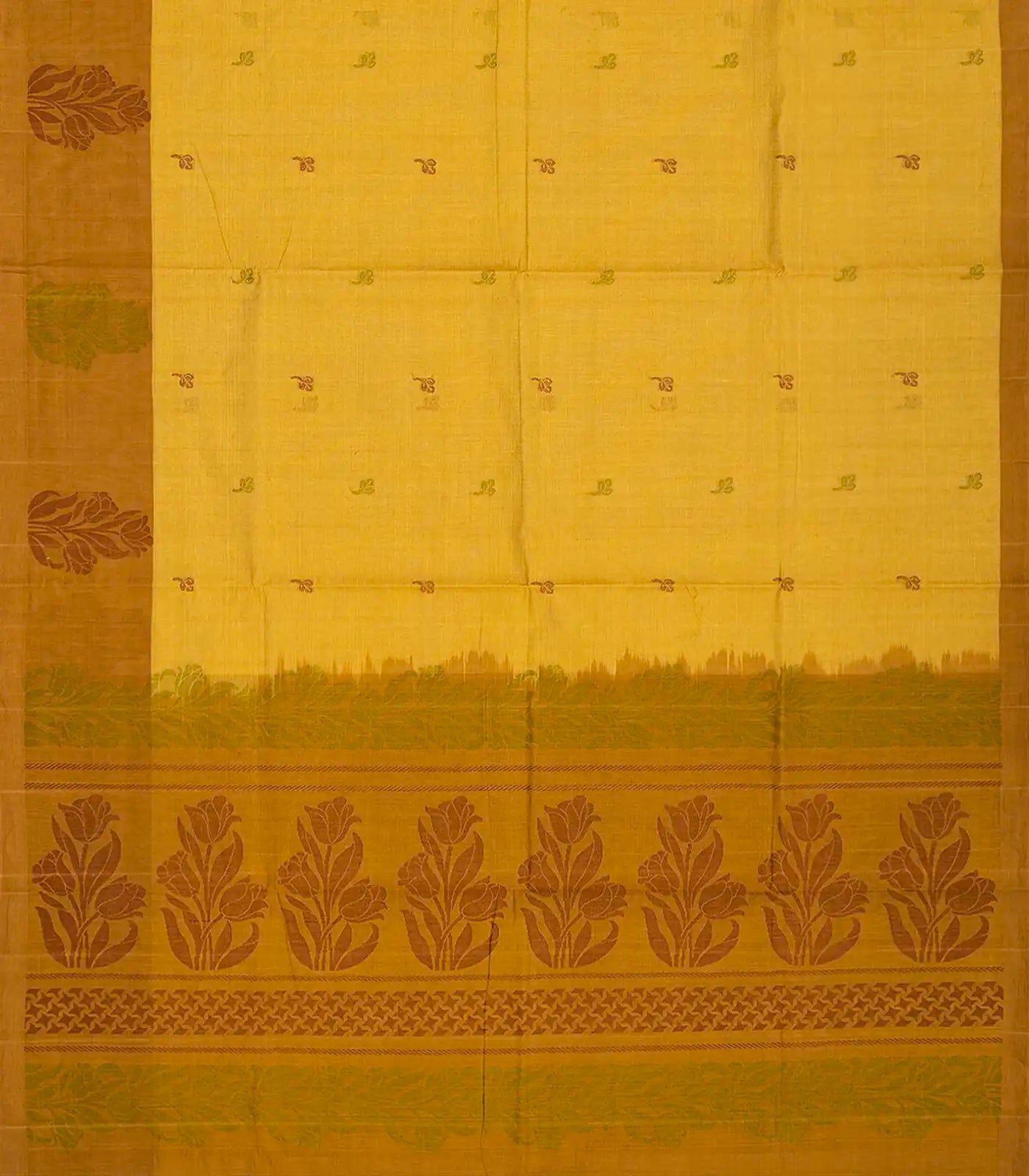 RmKV Lemon Green Handloom Village Cotton Saree With Floral Motifs-Lime Green - view 2