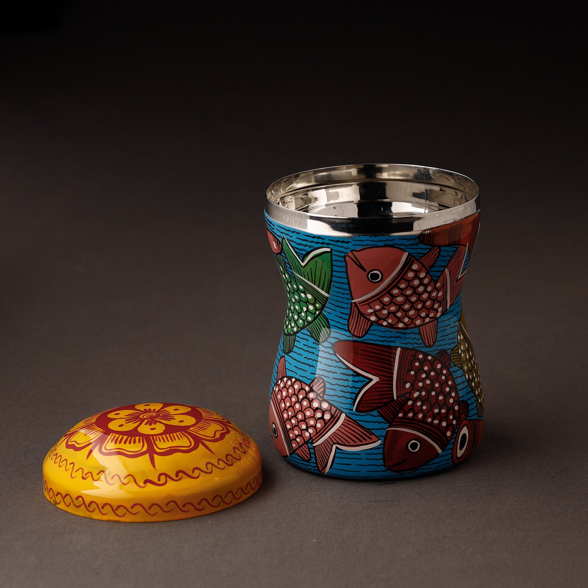 AAYAAS Bengal Patua Handpainted Stainless Steel Multi Utility Container - view 2