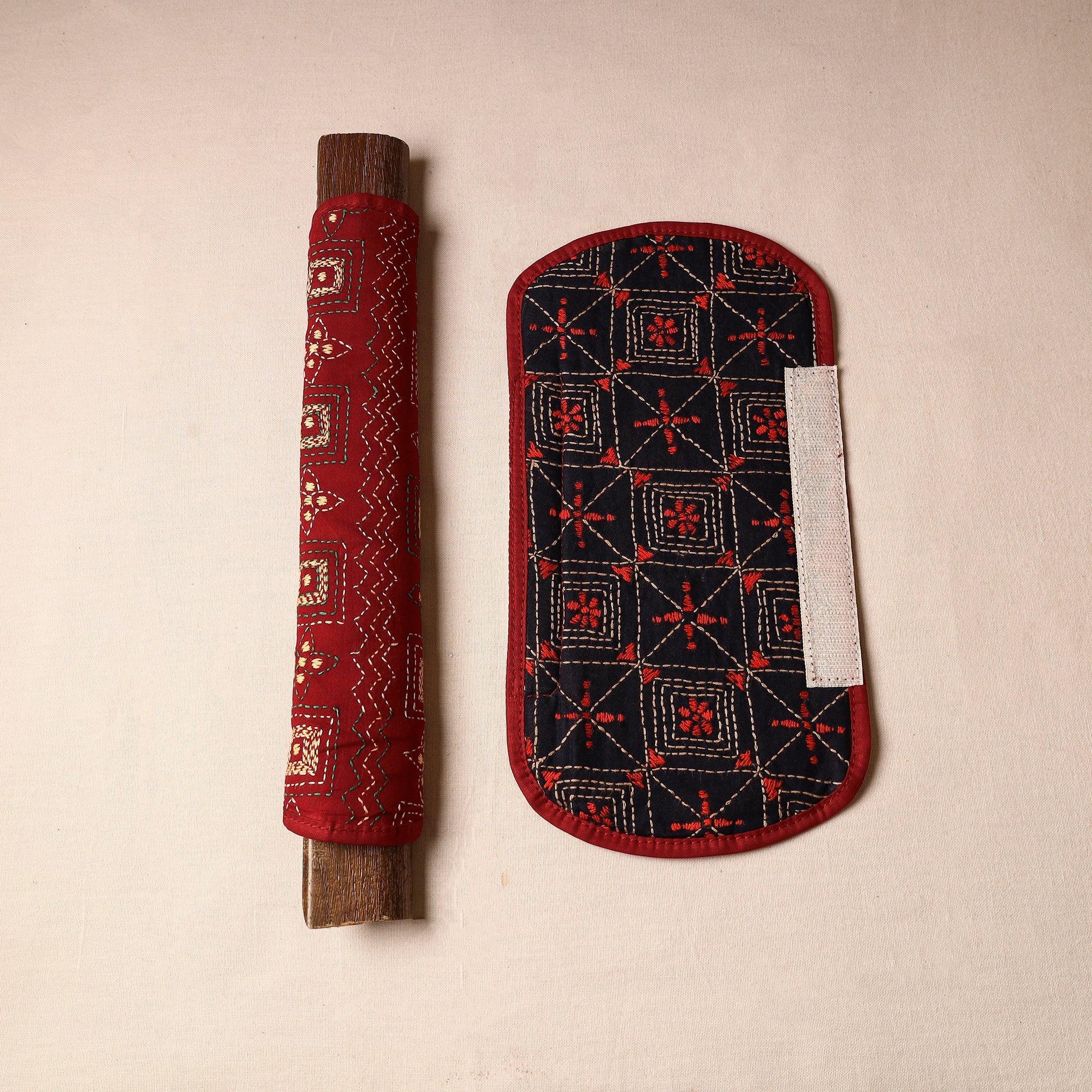 ASALKAAR Bengal Kantha Work Handmade Fridge Handle Cover (Set of 2) 05 - view 2
