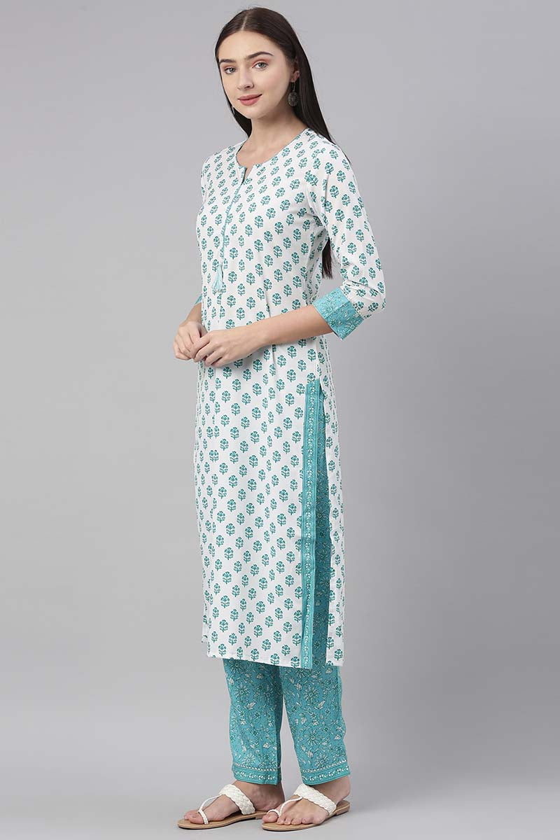 Ahika White Polyester Ethnic Motifs Straight Suit Set PKSKD1028 - view 2