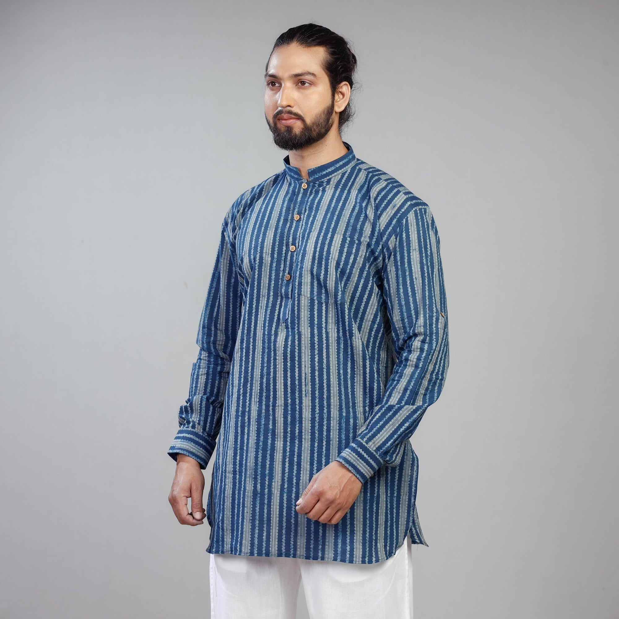 ITOKRI CASUALS Blue - Akola Block Printed Cotton Men Short Kurta - view 2