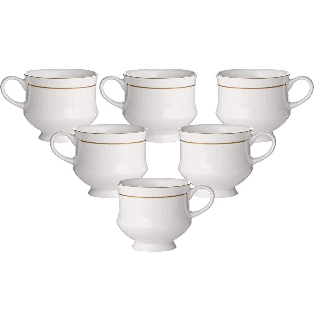 Clay Craft Ceramic Mona 210 ML Coffee & Tea Mugs with 22K Gold Line | White | Set of 6 Pcs - view 2