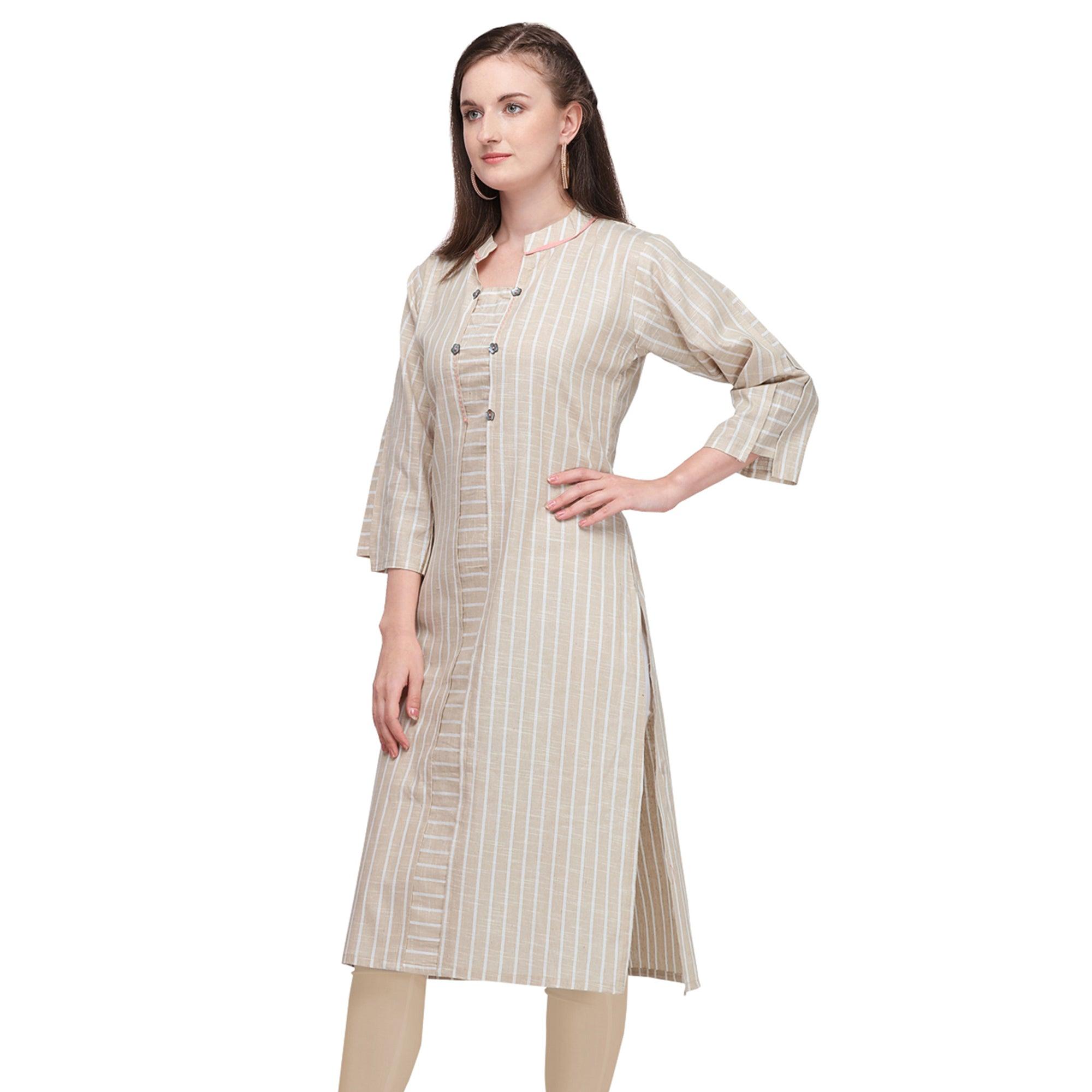 Peachmode Seller Entrancing Light Beige Colored Casual Wear Pure Cotton Kurti