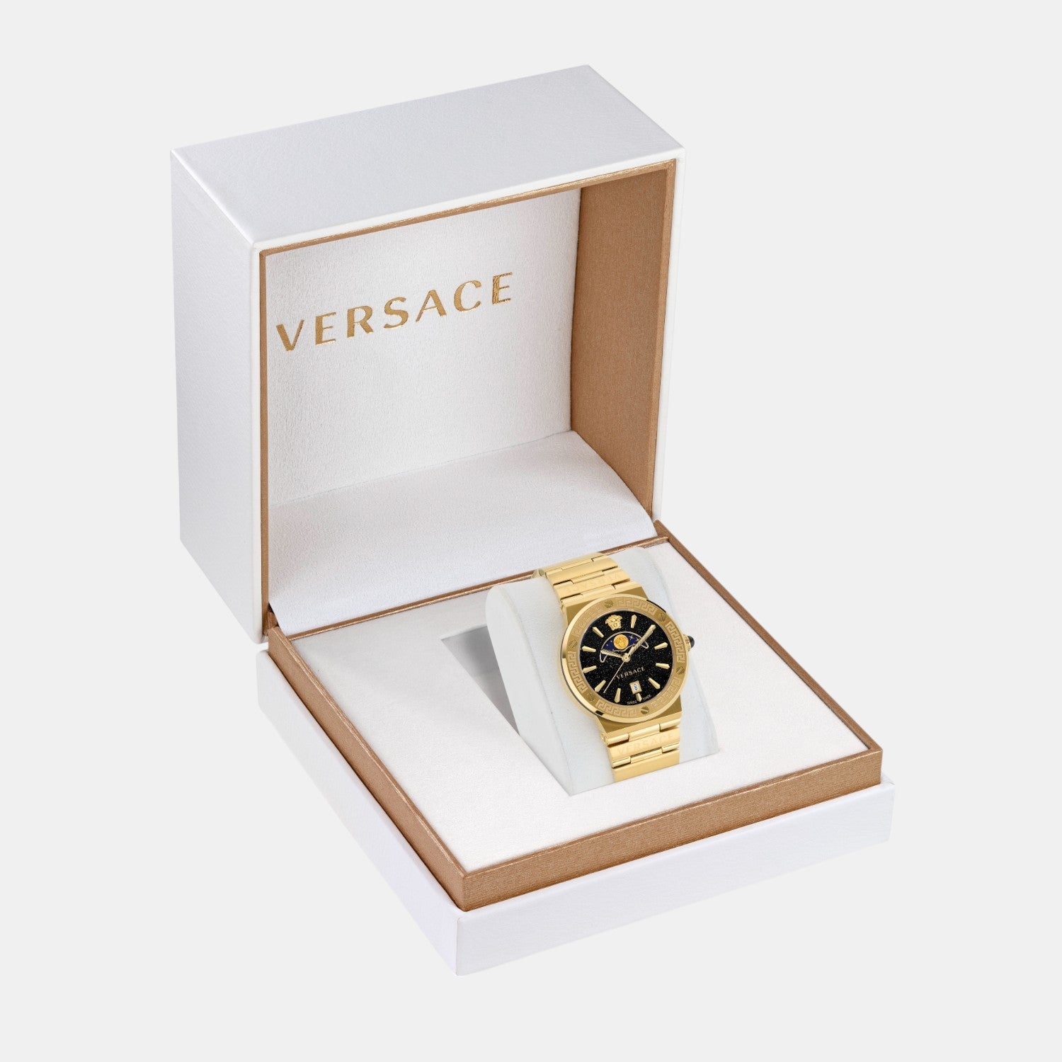 Versace Greca Logo Moonphase Unisex Quartz Black Dial Analog Stainless Steel Watch VE7G00323 - view 3