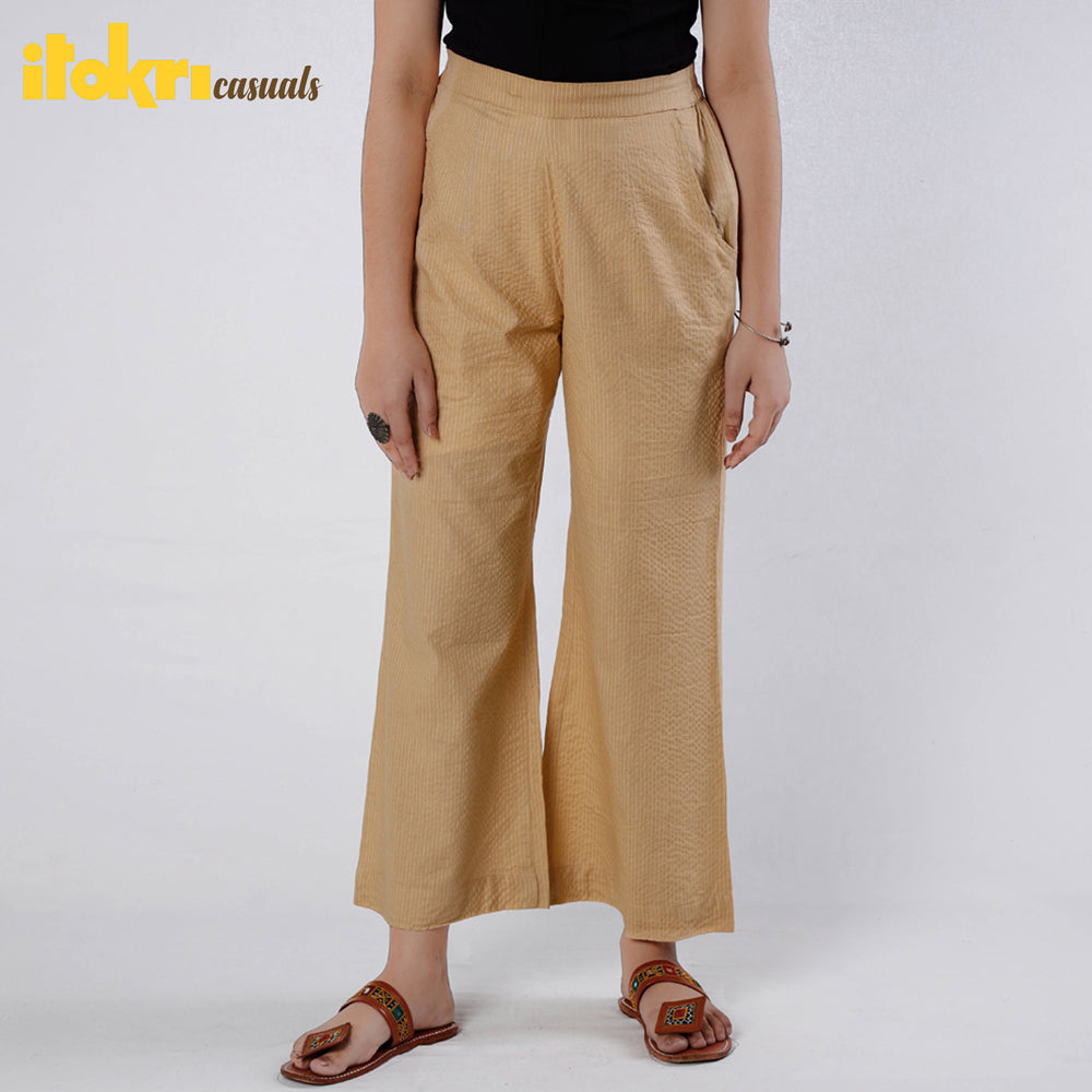 ITOKRI CASUALS Beige - Running Stitch Cotton Palazzo