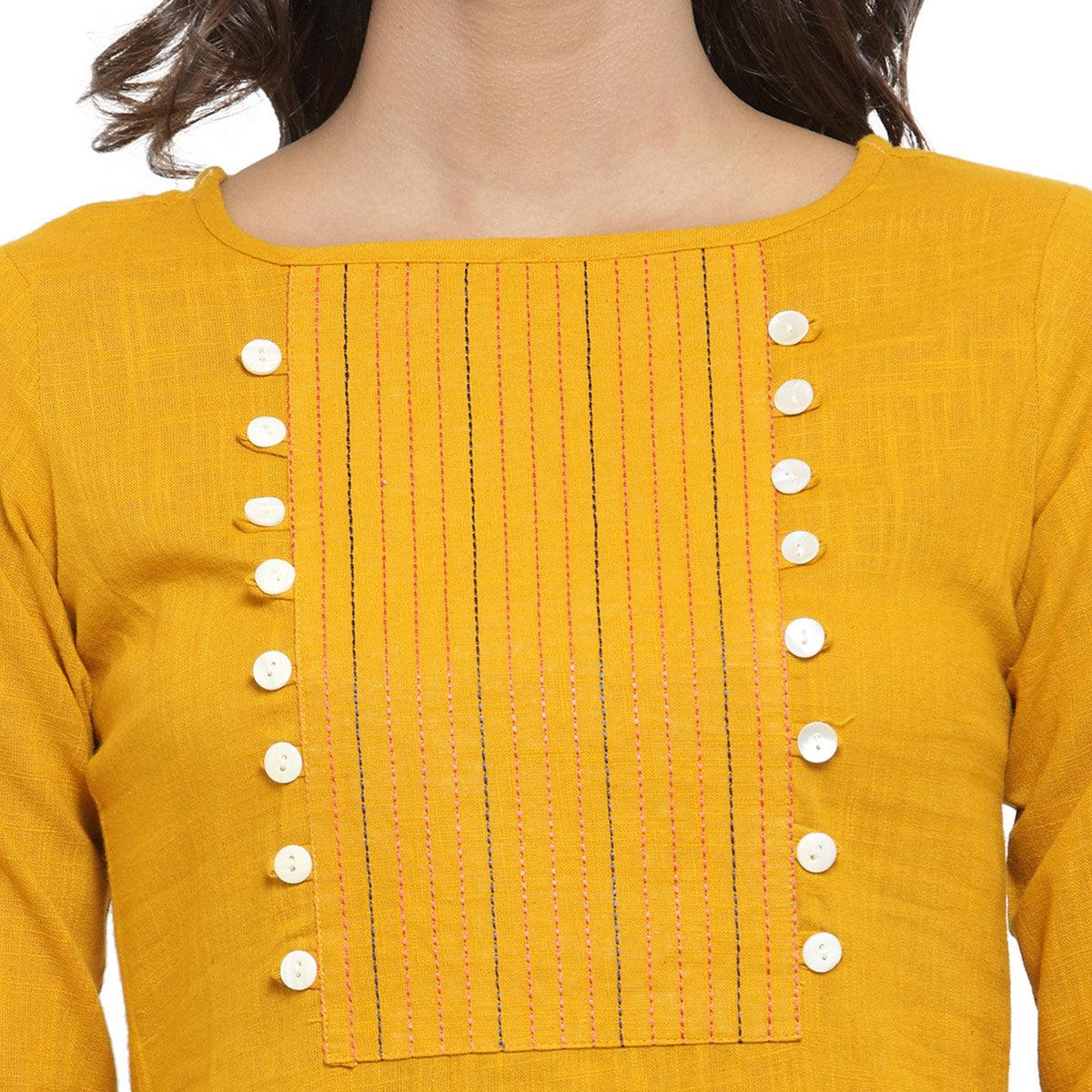 Peachmode Seller Delightful Yellow Colored Casual Wear Embroidered Cotton Kurti - view 3