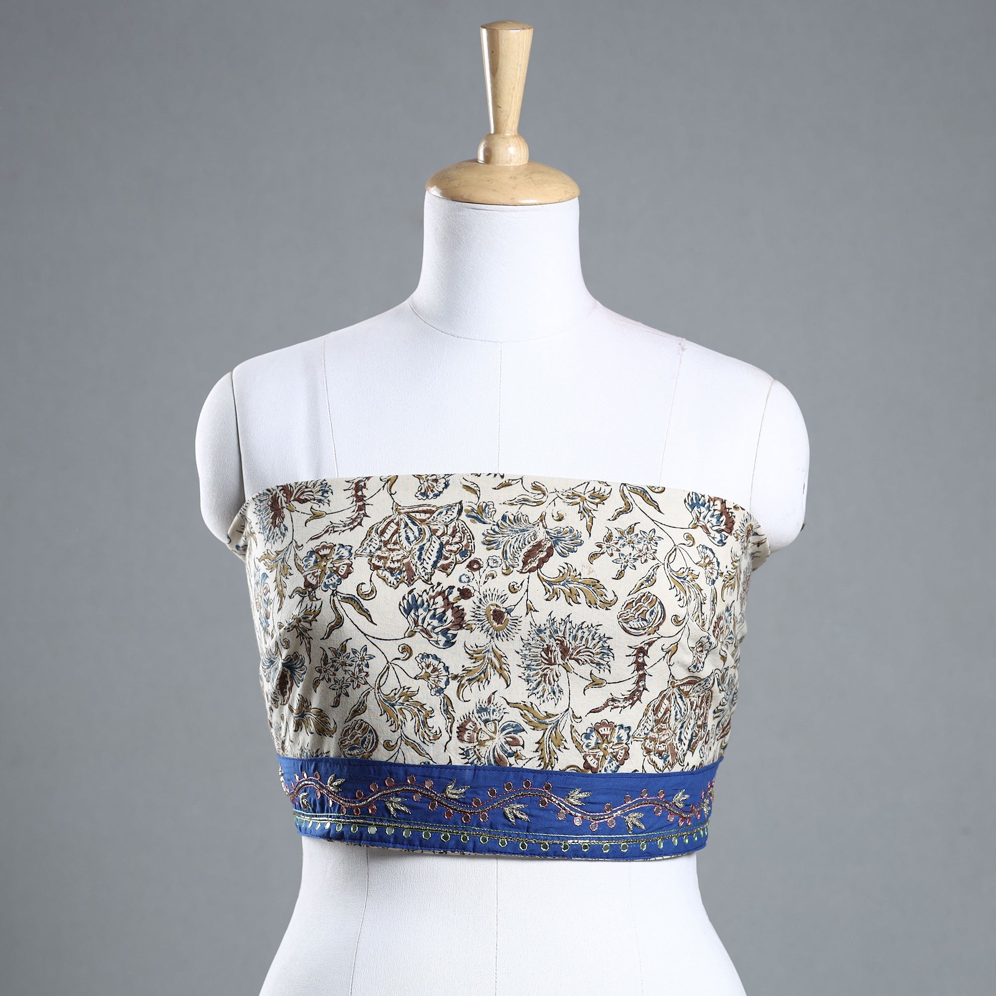 NOORI BAZAR Beige - Zardozi Hand Embroidered Kalamkari Cotton Blouse Piece