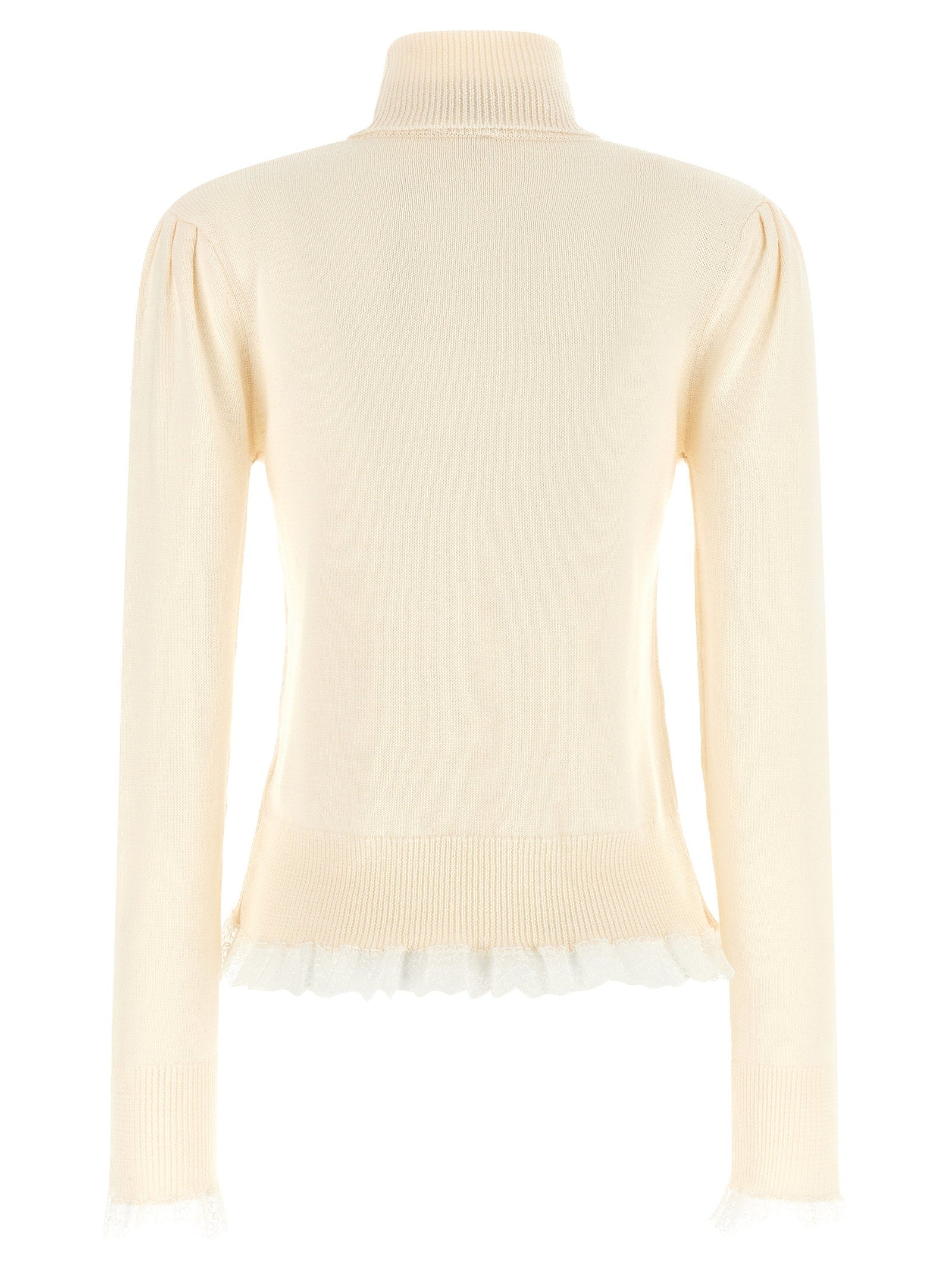 Ganni Turtleneck Sweater With Lace Trim – 100% merino wool - view 2