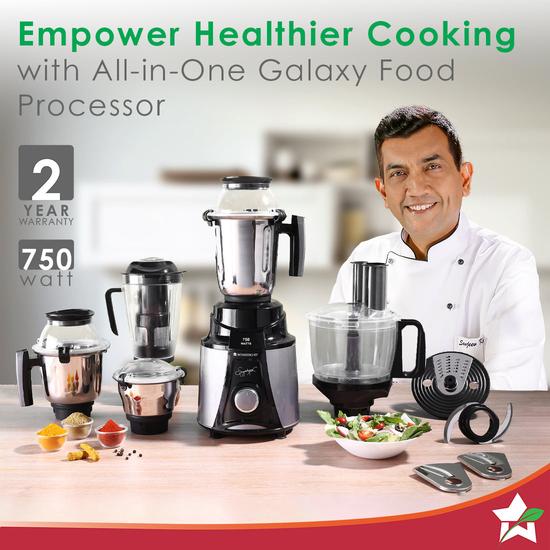 Galaxy Food Processor 750W Mixer Grinder, 100% Copper Motor by blacktree - view 2