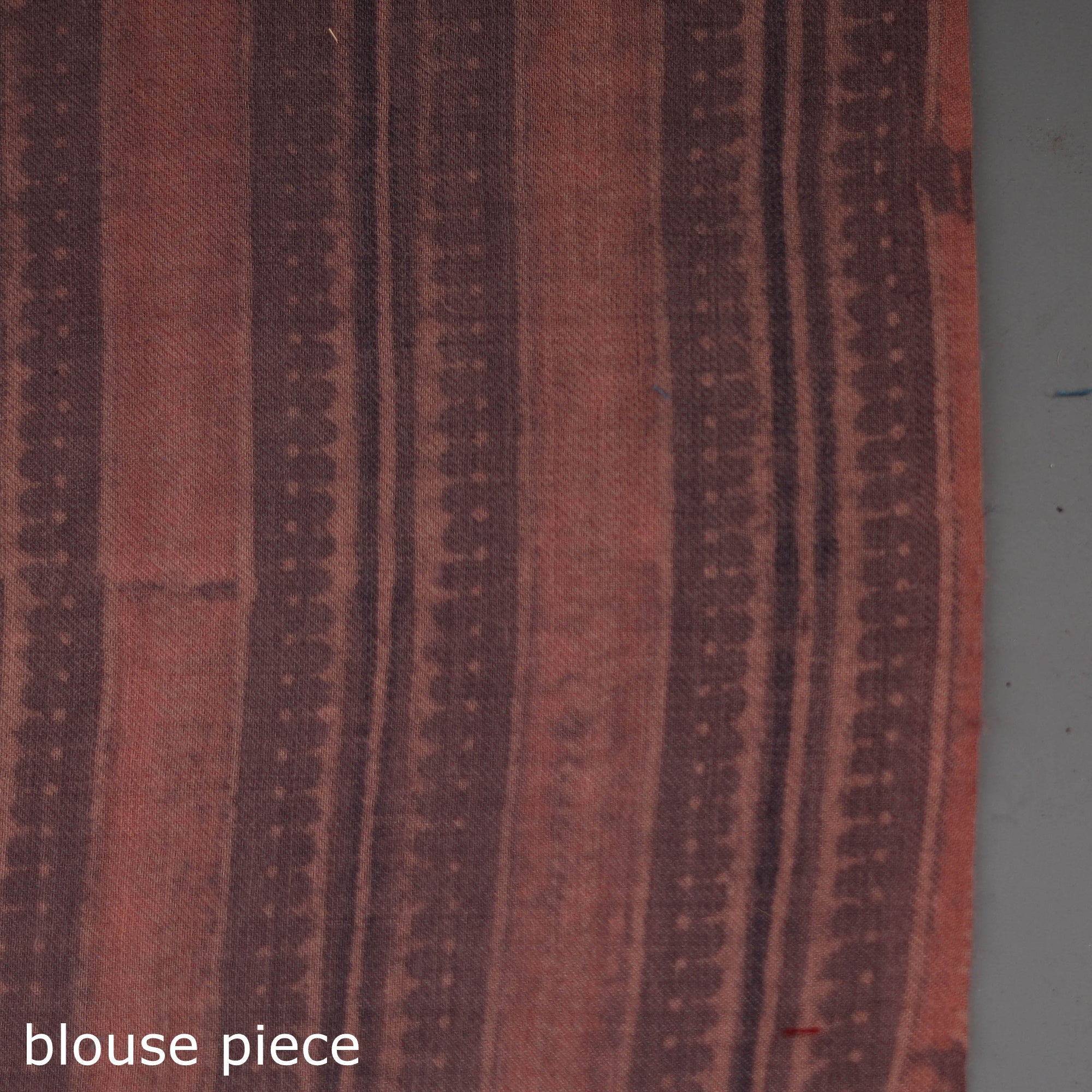 AJRAKH BY JABBAR KHATRI Brown - Merino Wool Block Print Ajrakh Saree with Tassels 03 - view 7