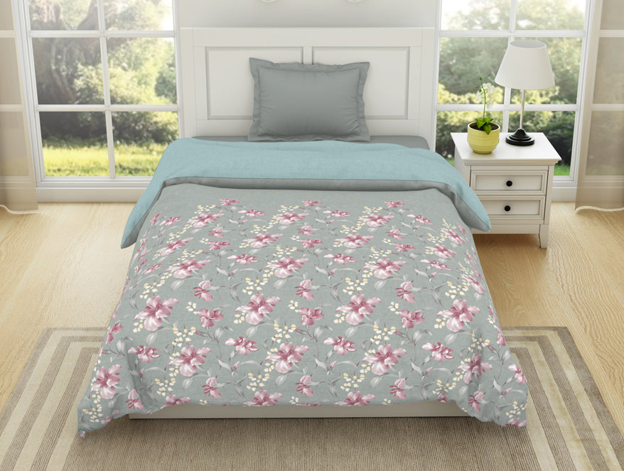 Spaces India Floral Moon Rock - Grey 100% Cotton Shell Single Quilt / AC Comforter - Bohemia By Spaces