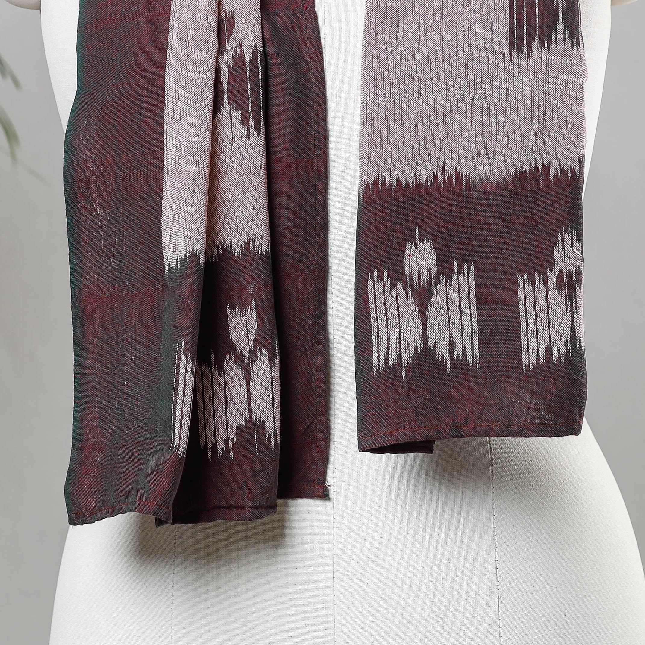 IKAT WEAVES BY EDEM CHANDANA Brown - Handloom Cotton Pochampally Ikat Stole - view 3