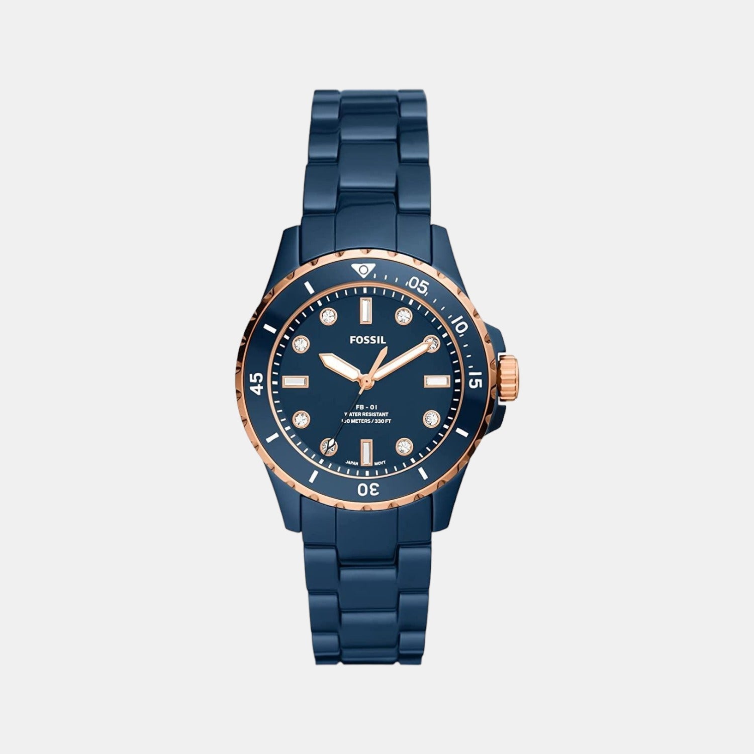 Fossil Fb-01 Women Quartz Blue Dial Analog Stainless Steel Watch CE1125