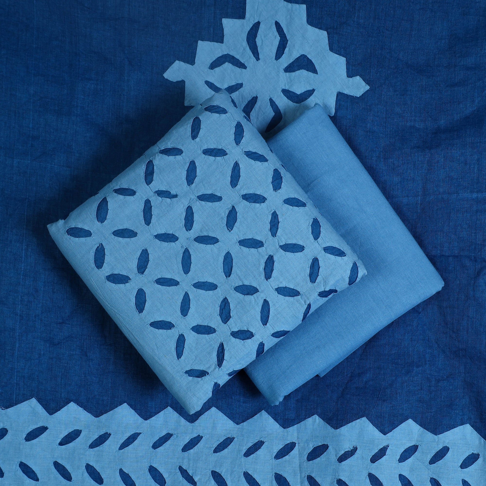 SHADES OF MARUDHARA Blue - 3pc Cut Work Cotton Barmer Applique Dress Material 25 - view 2