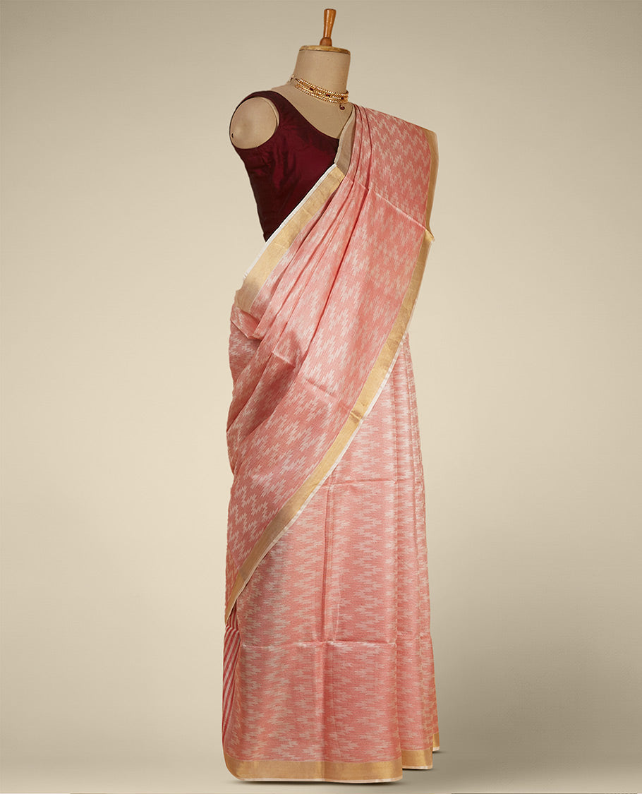 Pothys Red zig- zag striped design tusser silk saree with contrast zari border - view 2