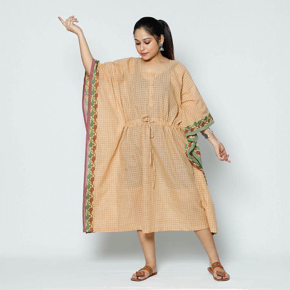 ITOKRI CASUALS Beige - Kanchipuram Checks Cotton Kaftan with Tie-Up Waist (Medium) - view 2