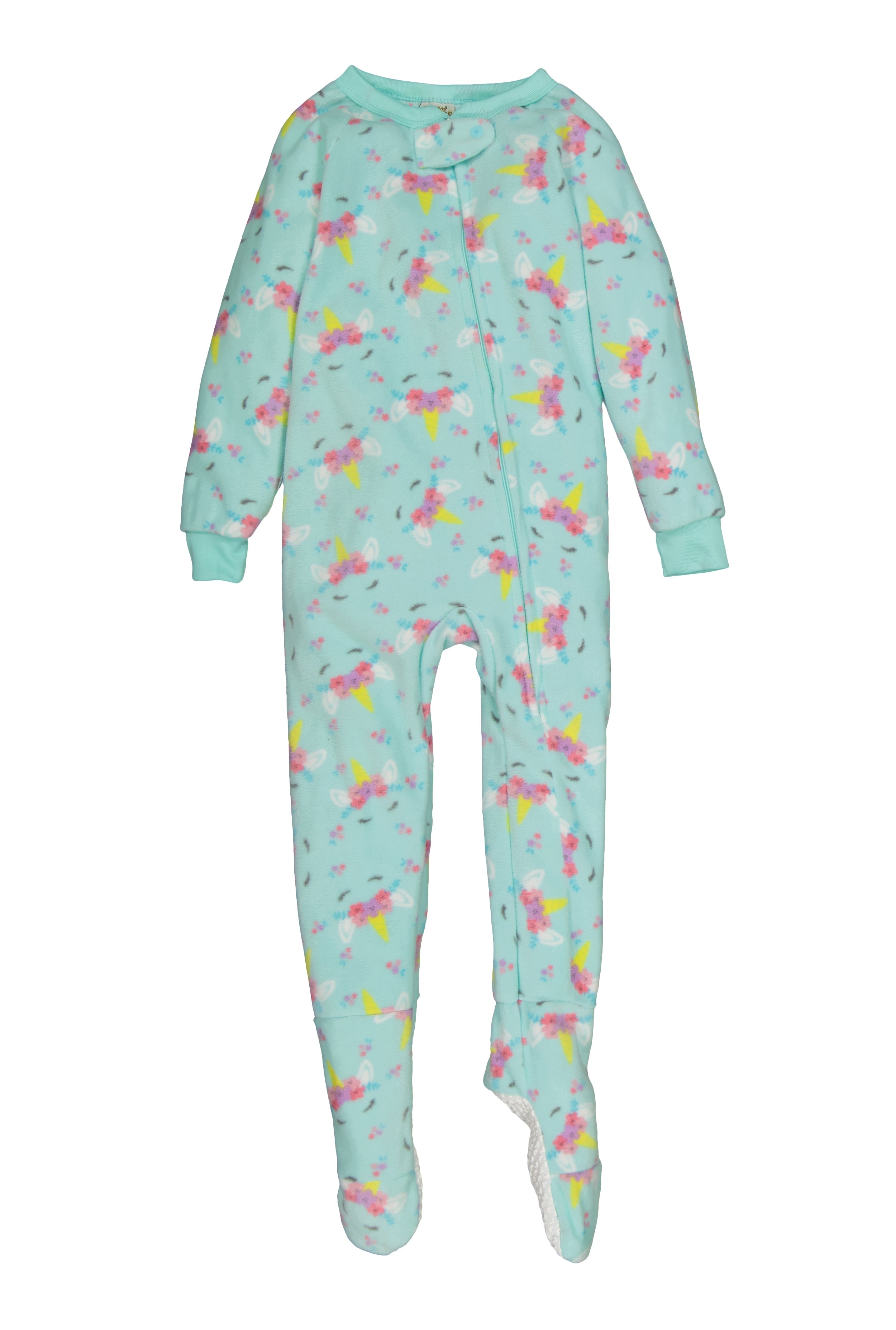 Rainbow Shops Girls Fleece Unicorn Floral Print Footed Pajamas