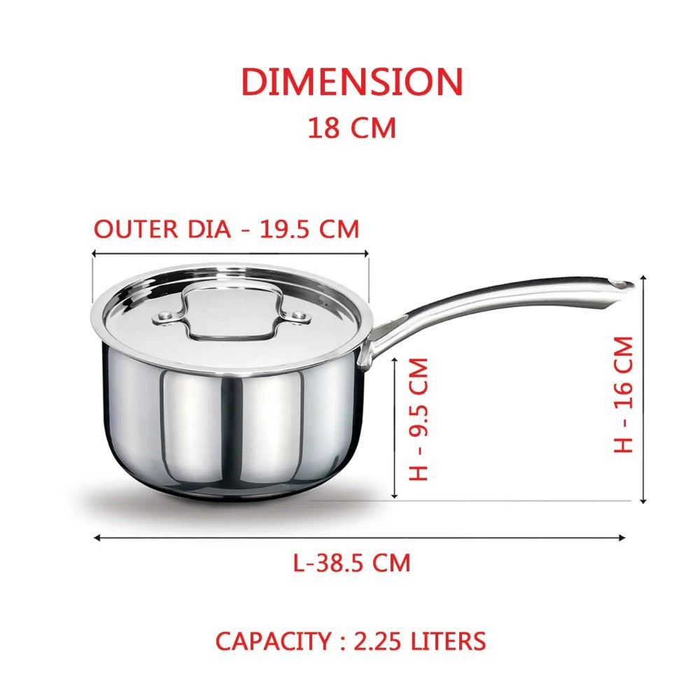 AVIAS Riara Premium Stainless Steel Tri-Ply Saucepan With Steel Lid | Gas & Induction Compatible | Silver - view 8