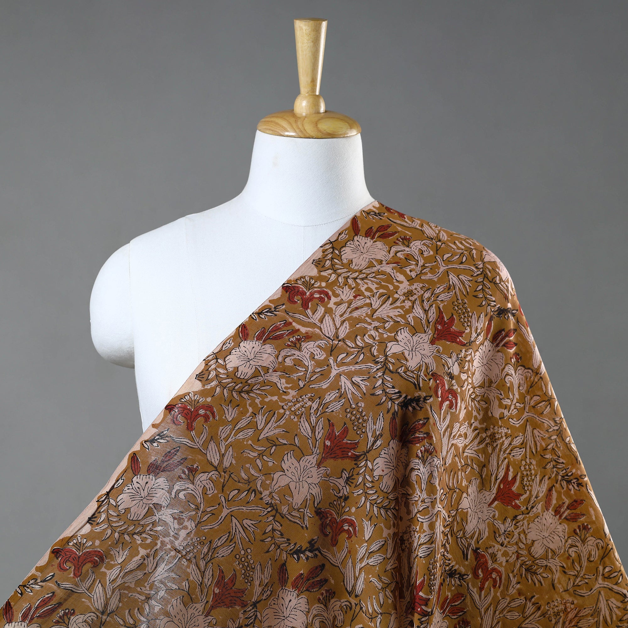 BAGRU DABU PRINTS Brown - Ajrakh Dabu Bagru Block Print Chanderi Silk Fabric 09