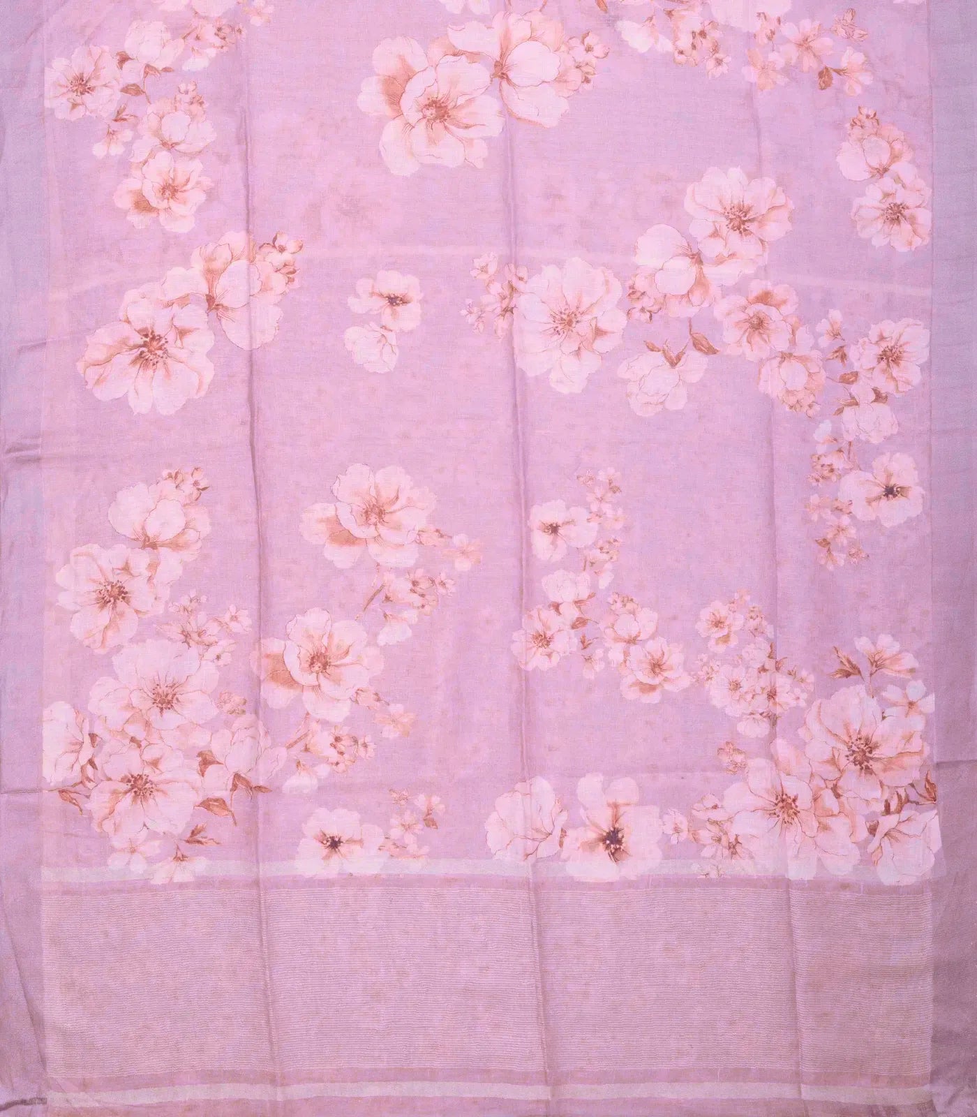 RmKV Bubblegum Pink Handloom Linen Saree With Printed Floral Motifs - view 2