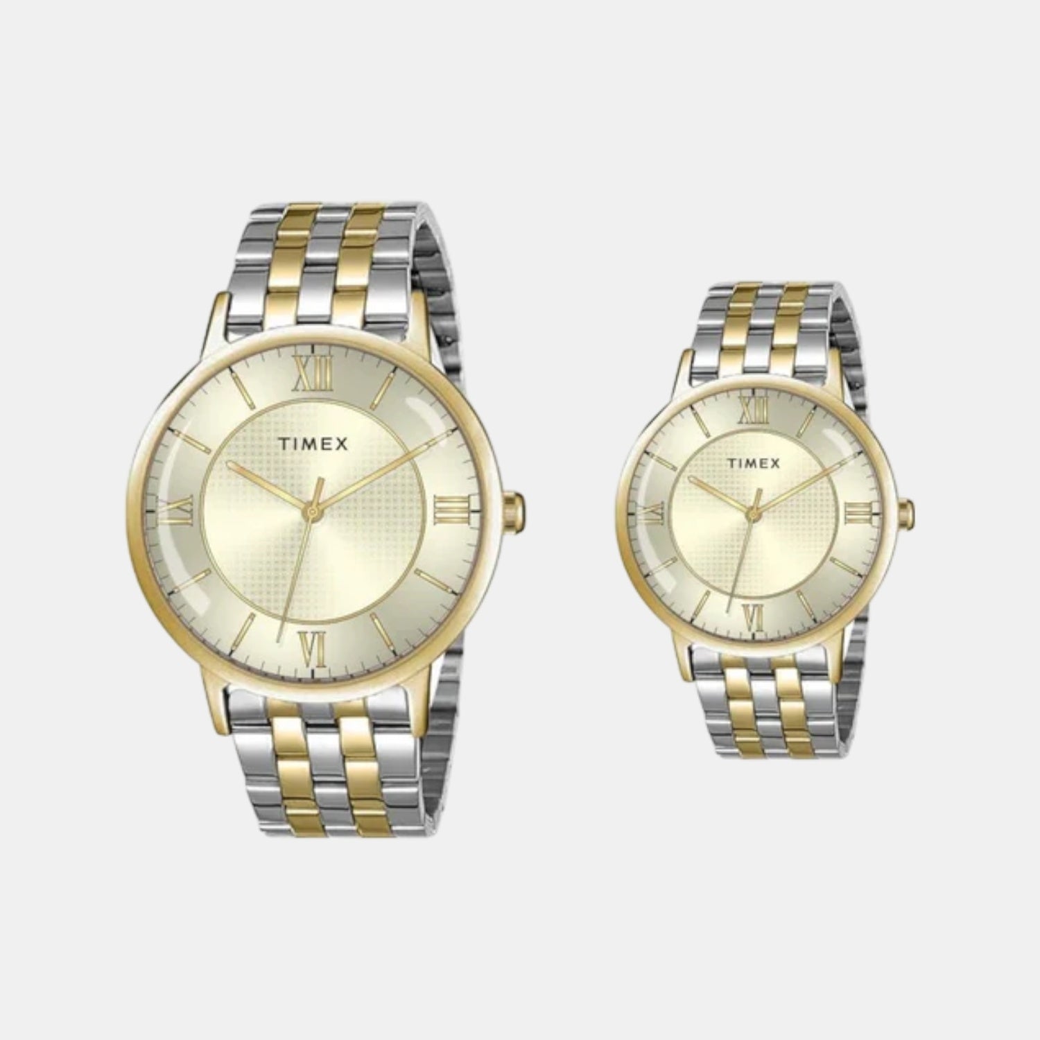 Timex Fashion Couple Quartz Champagne Dial Analog Stainless Steel Watch TW00PR333