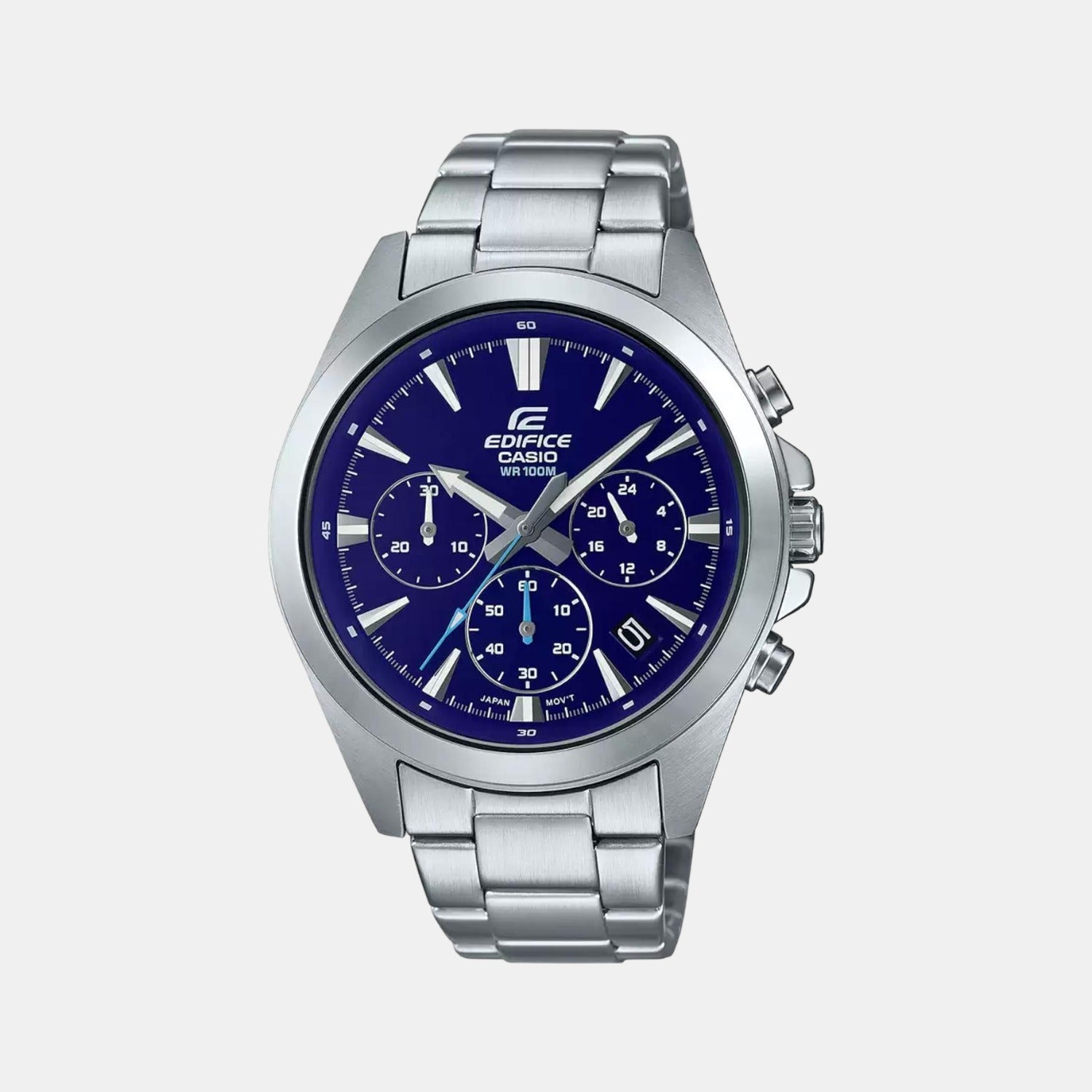Casio Edifice Men Quartz Blue Dial Chronograph Stainless Steel Watch ED545