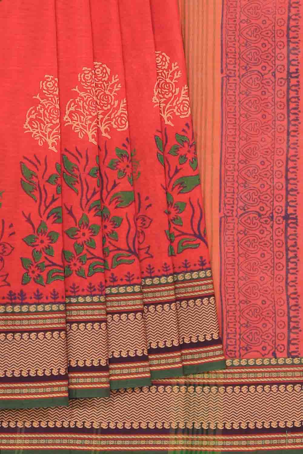Kalanjali Ethnics Hand block printed cotton saree