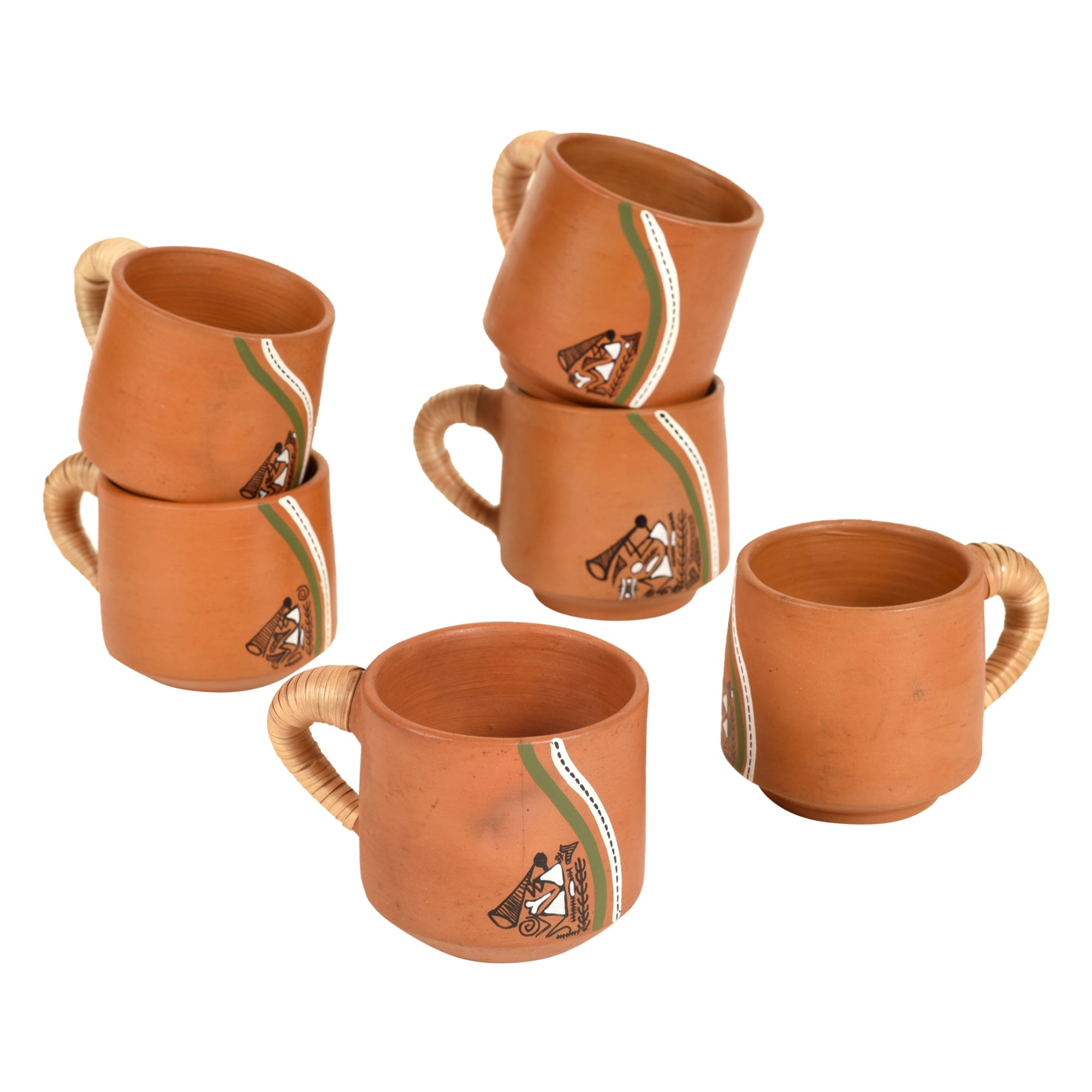 ART CREATIONS BY SUMAN SONTHALIA Brown - Knosh-J Earthen Cups with Caned Handle (Set of 6) - view 2