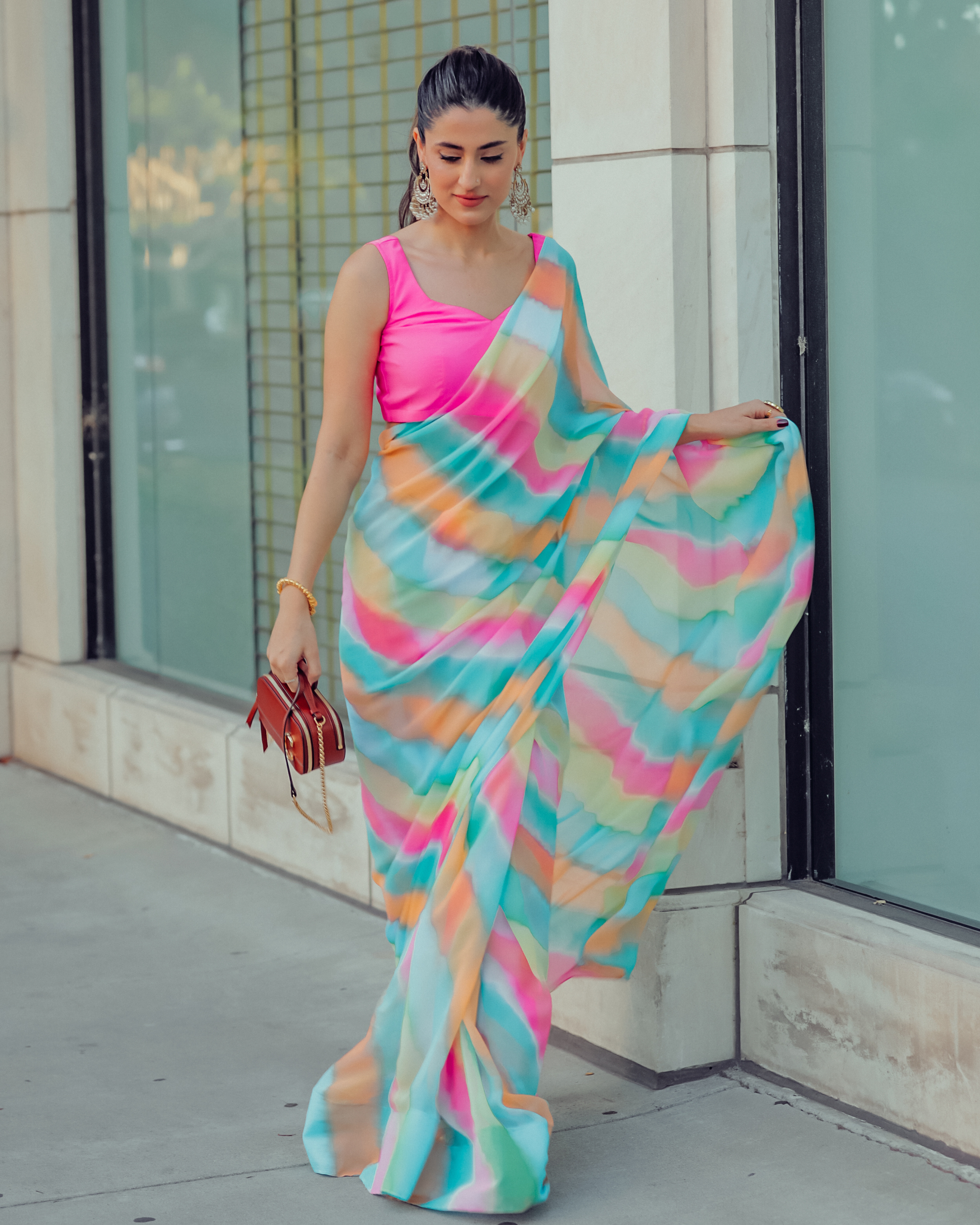 Aachho Jazzy Mix Leheriya Pure Chiffon Saree – Women's