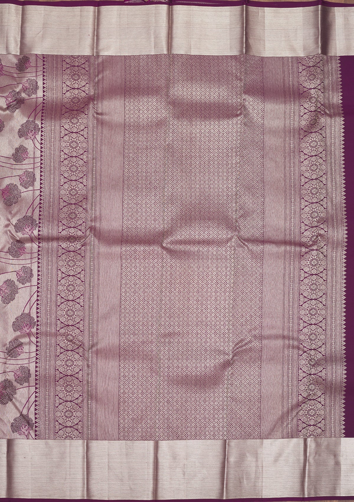 Koskii Wine Zariwork Pure Silk Saree – Women's - view 5