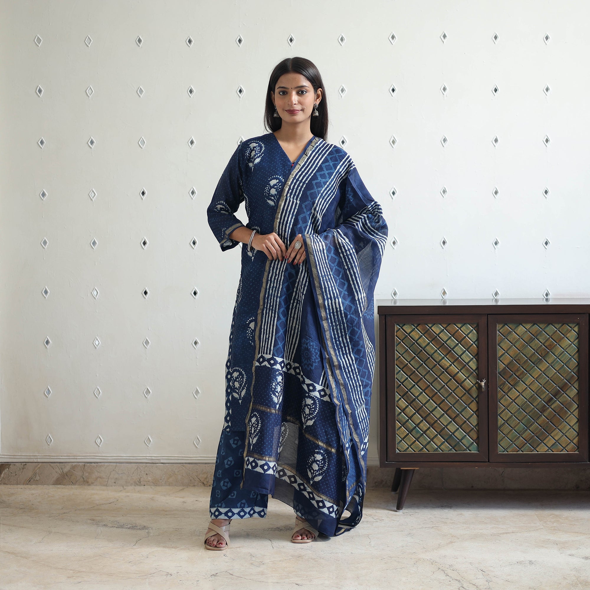 ITOKRI CASUALS Blue - Chanderi Silk Indigo Bagru Block Print Kurta Set 05 - view 2