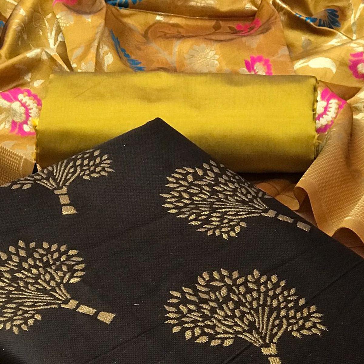 Peachmode Coffee Festive Wear Embroidered Banarasi Silk Dress Material - view 3
