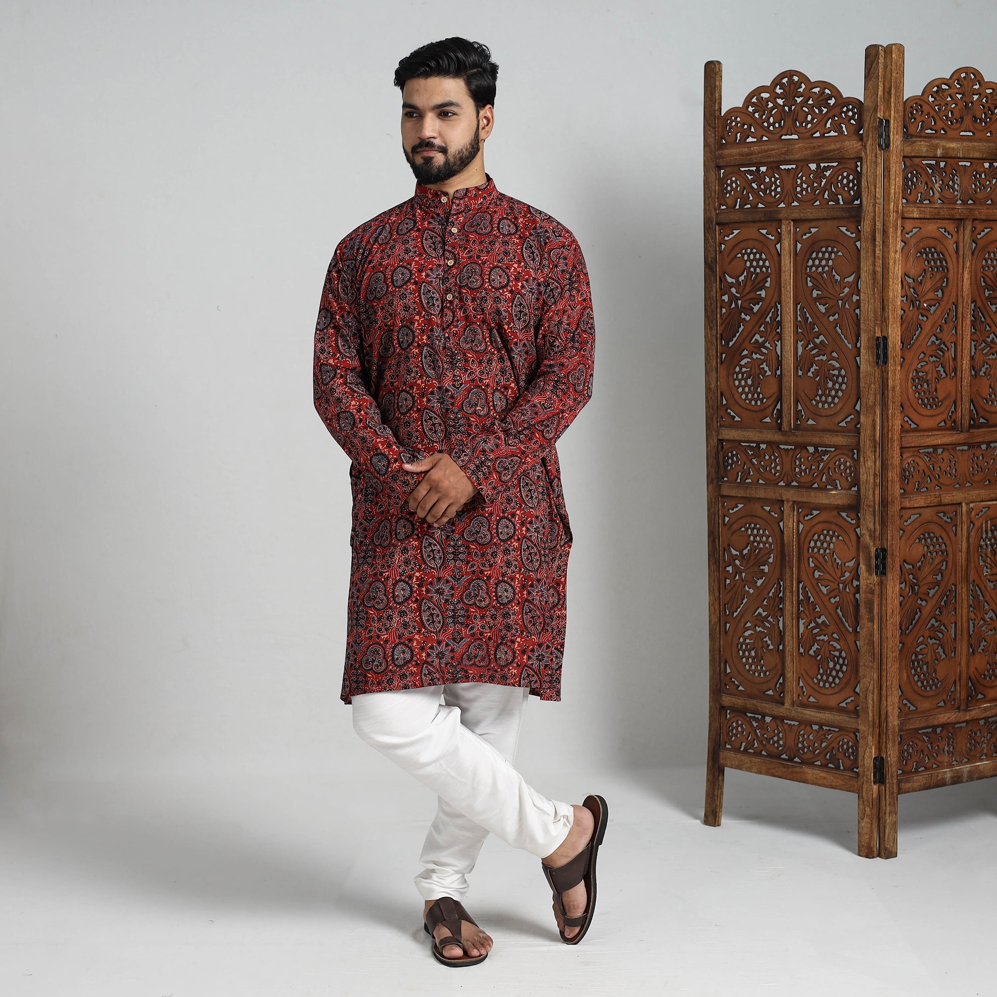 ITOKRI CASUALS Ajrakh Block Printed Cotton Men Long Kurta 15 - view 2