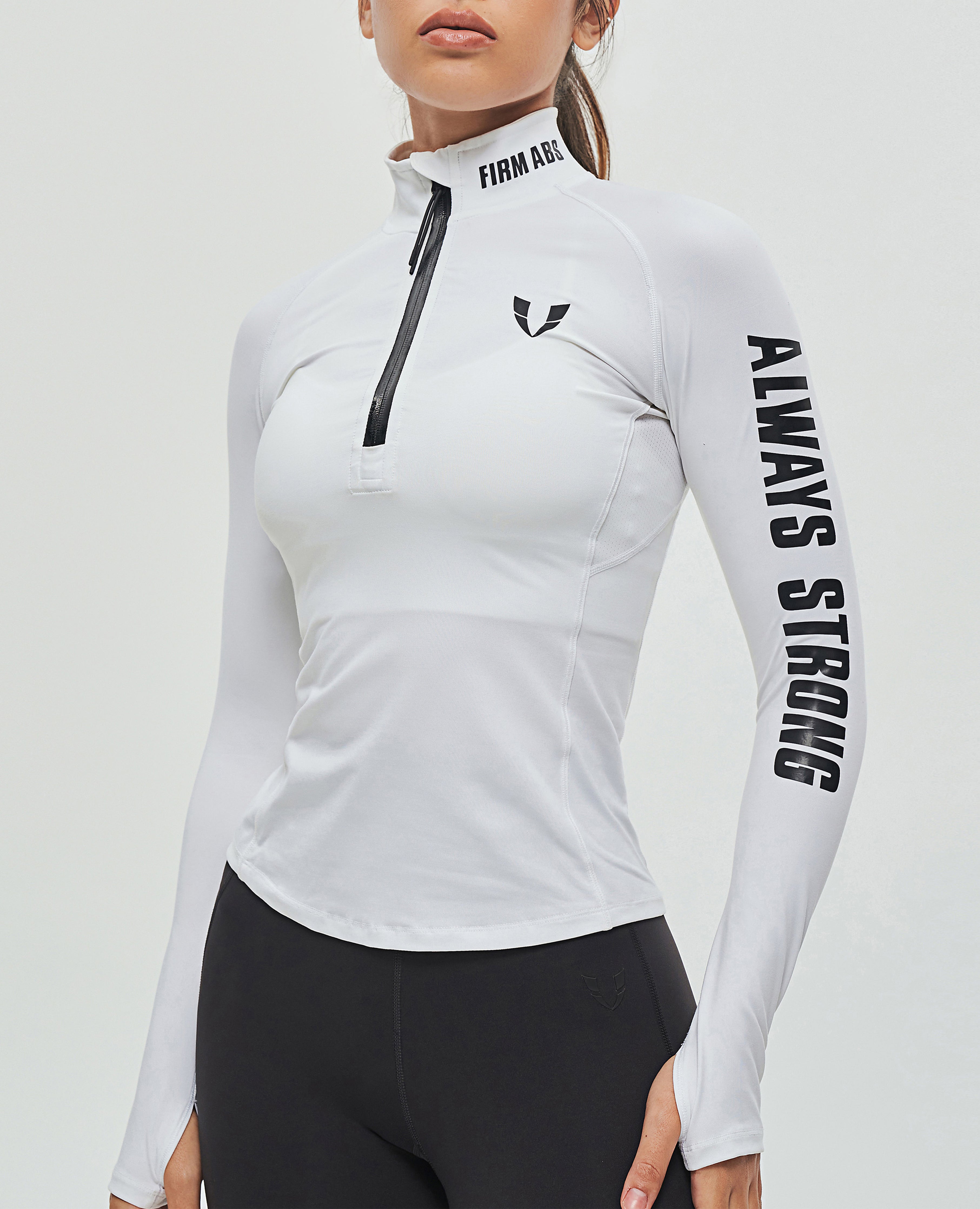 FIRM ABS Half Zip Long Sleeve Top - White