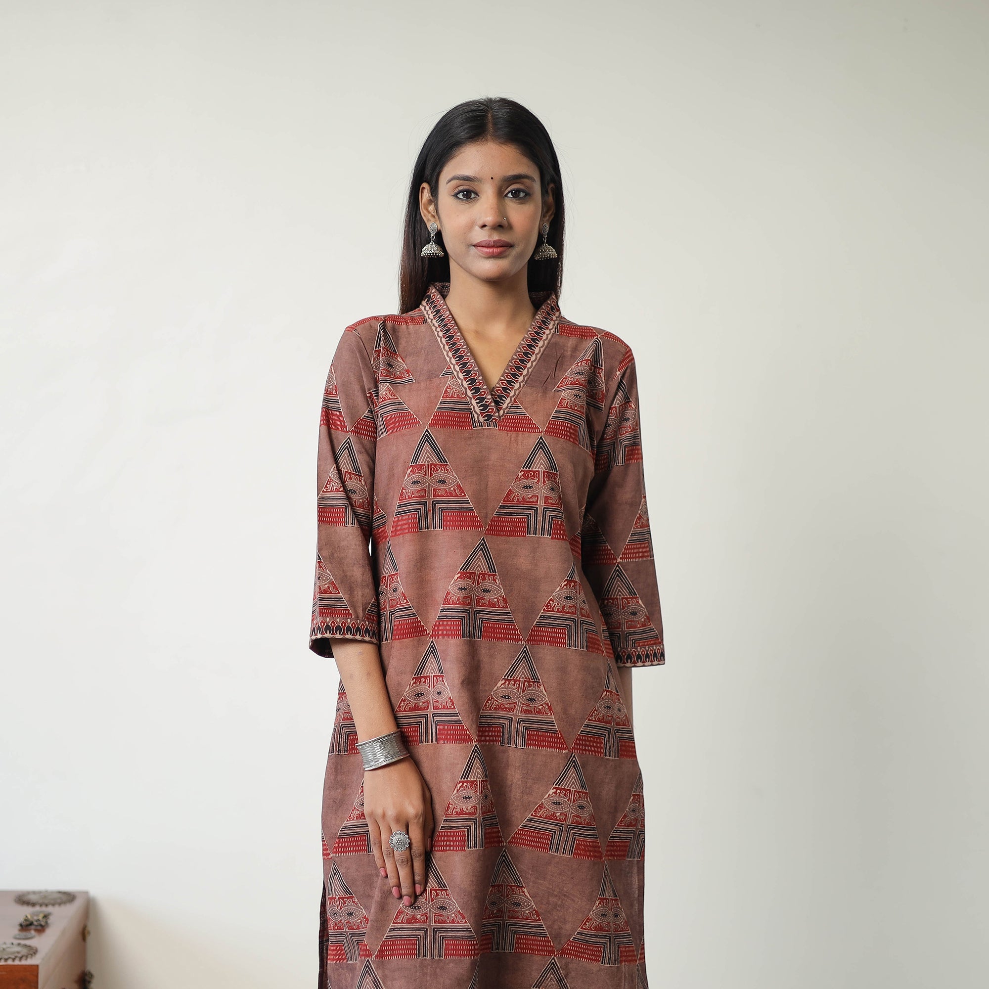 ITOKRI CASUALS Brown - Block Printed Cotton Straight Ajrakh Kurta 18