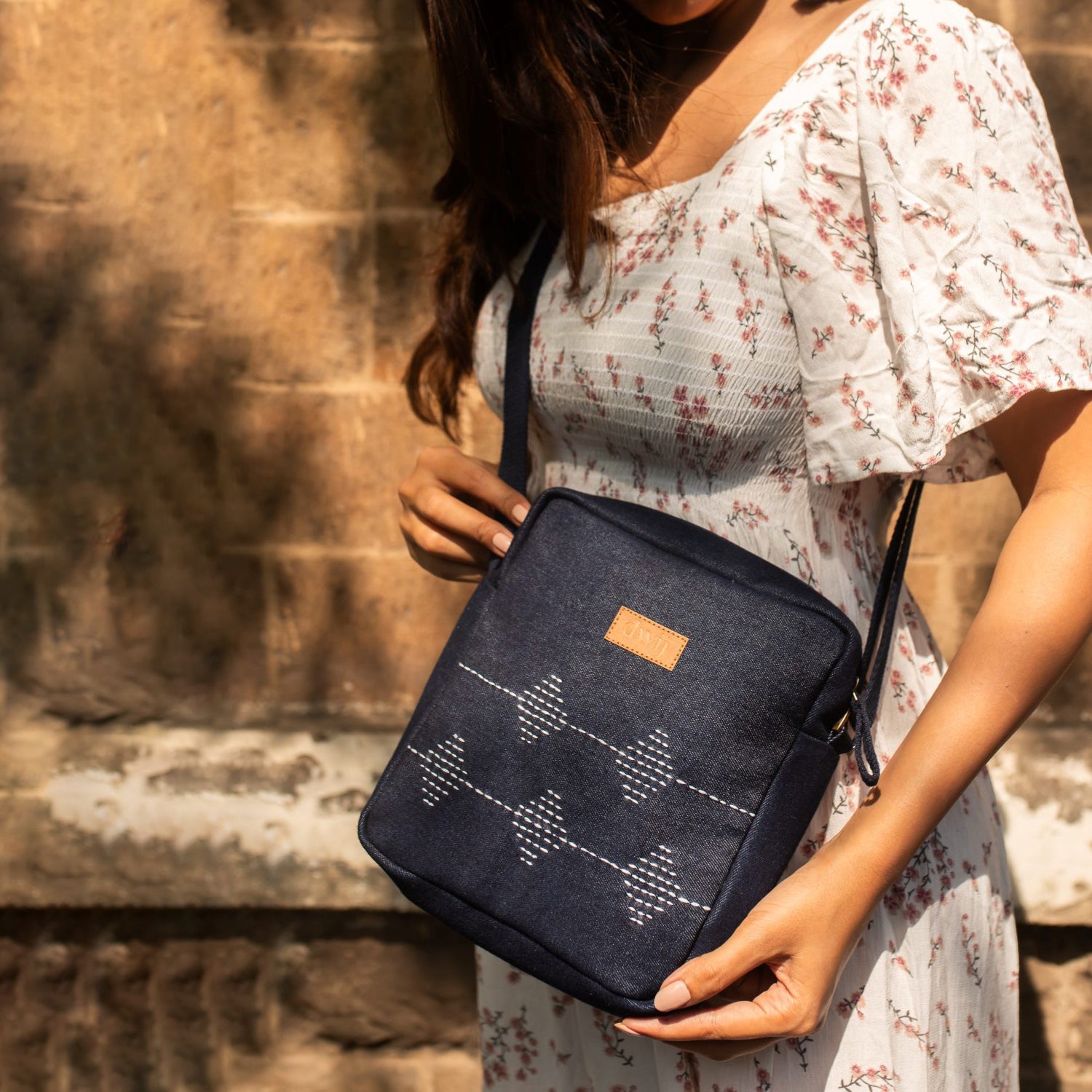 DWIJ Black - Upcycled Kantha Hand Embroidered Breakfree Sling Bag - view 2