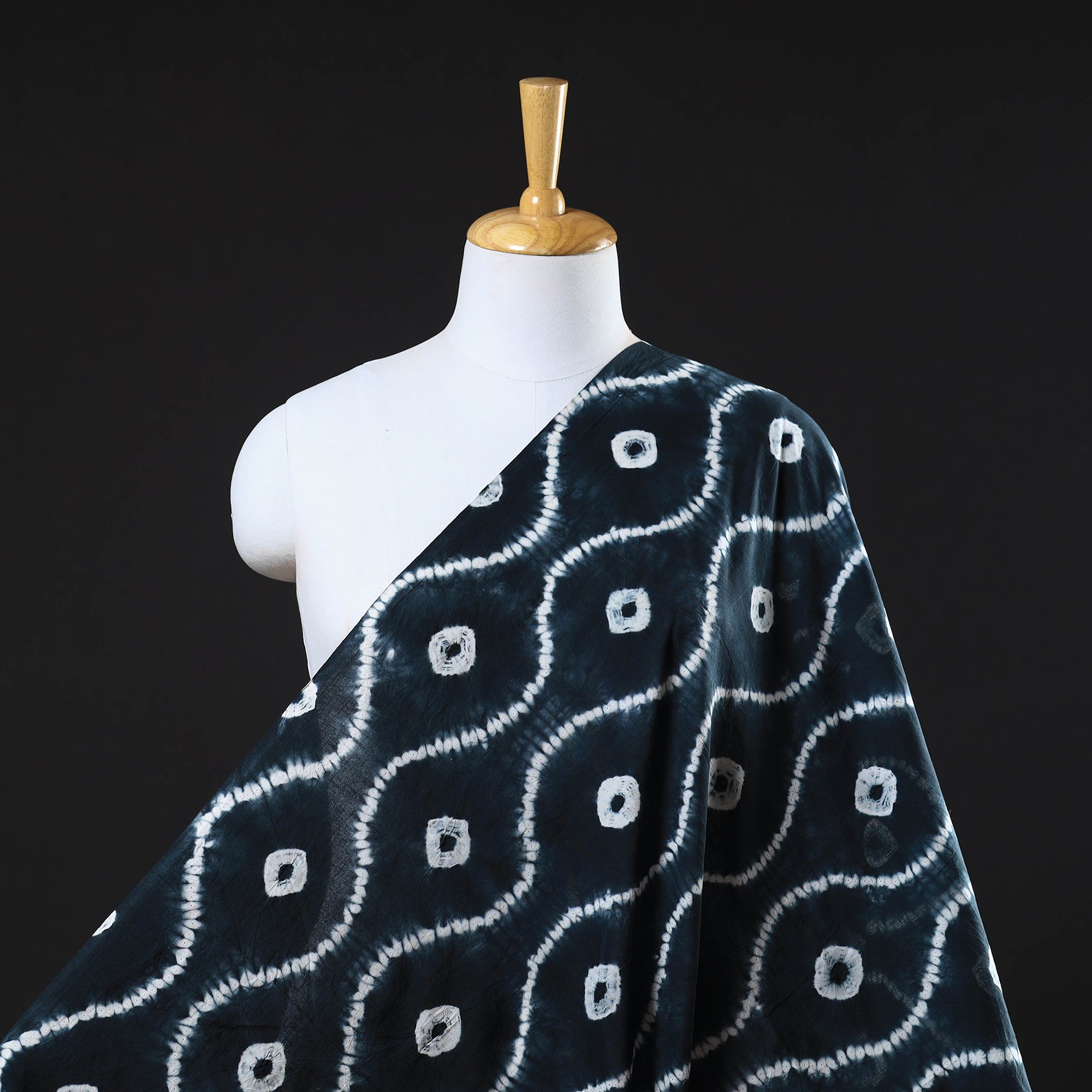 ARTISAN HAND BLOCK PRINTS Black - Tie & Dye Pure Cotton Shibori Fabric 18