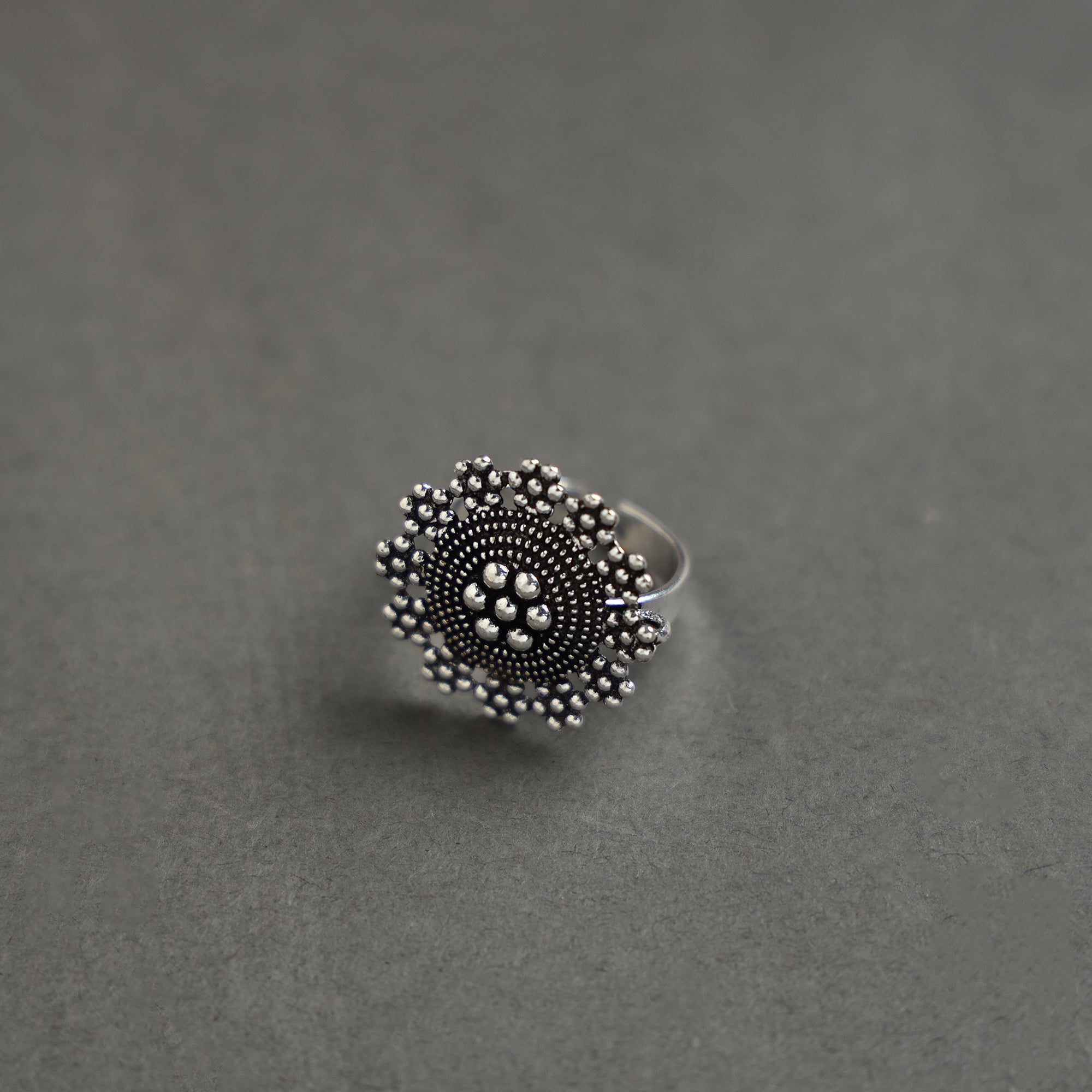 WHITE RIVER STORIES Antique Finish Oxidised White Metal Ring 21
