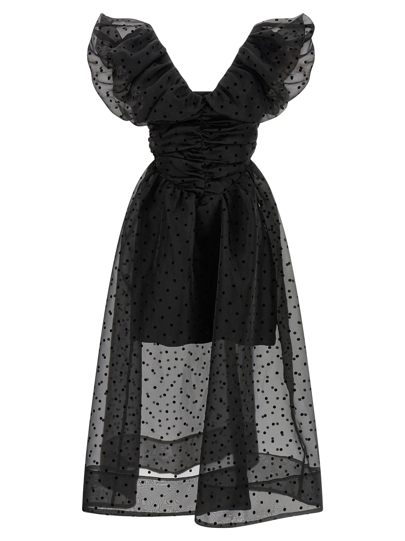 Ganni Black Organza Ruched Dress – 100% recycled polyester