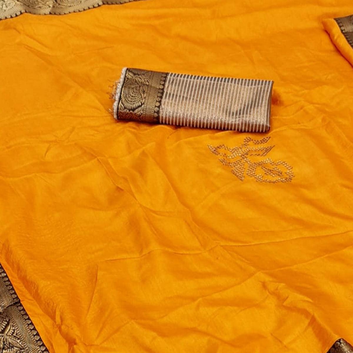Peachmode Flirty Mustard Coloured Casual Wear Lace Border Dola Silk Saree - view 2